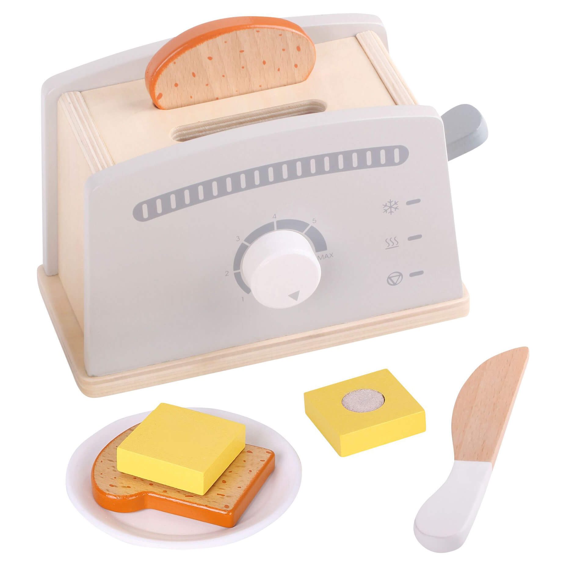 Kinder-Küchenset Kinder Holz Toaster mit Zubehör - Toastbrot, Butter, Messer, Teller