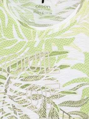 Olsen Rundhalsshirt mit Blätterprint und Dekosteinen