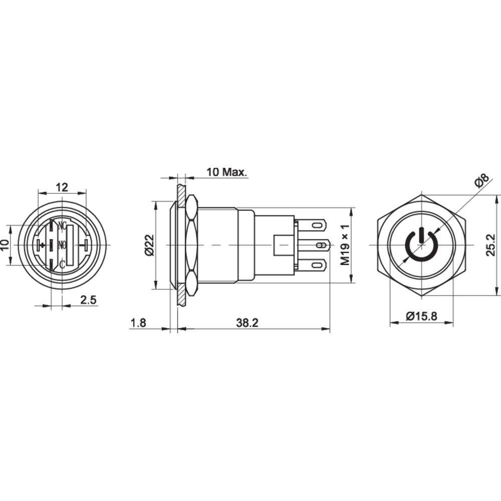TRU COMPONENTS Schalter Drucktaster überlistungssicher, Serie LAS1-AGQ, für Druckschalter