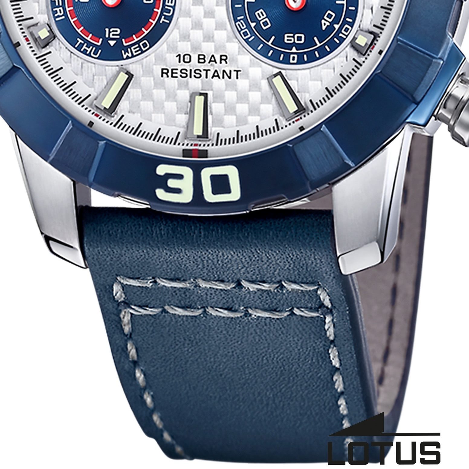 Lotus Chronograph Lotus Herrenuhr Leder blau Lotus Classic, (Chronograph), Herren Armbanduhr rund, groß (ca. 45mm), Edelstahl