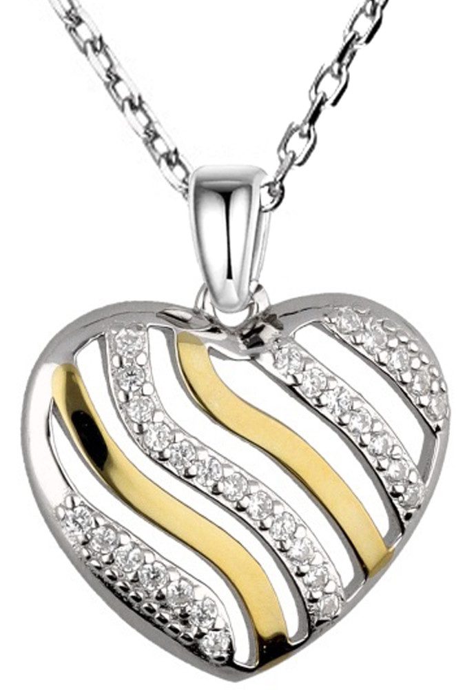 Herzkette Bicoler Herz Kette 925 Silber 18k Gold vergoldet Halskette Anhänger