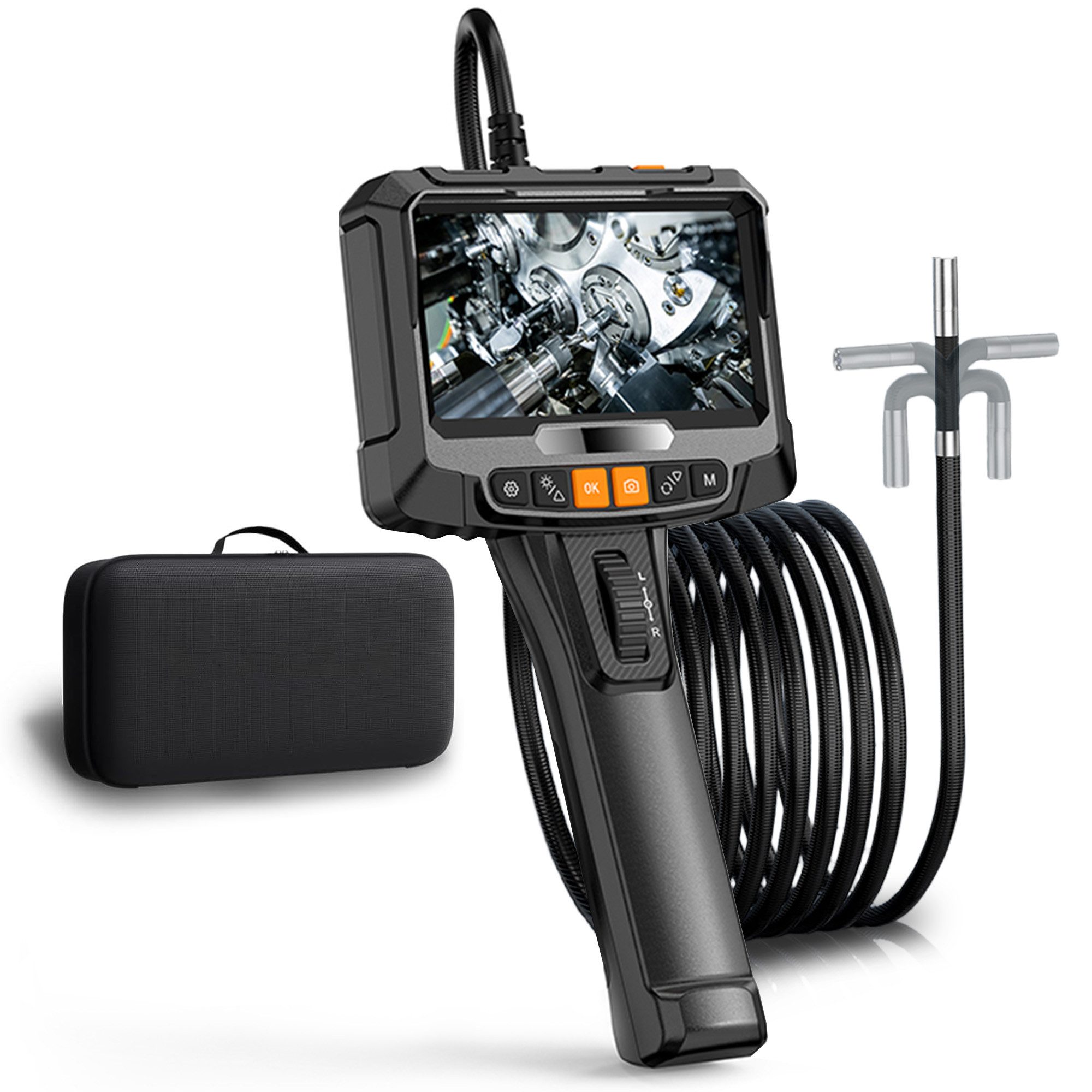 ANYSUN 1080P Endoskopkamera Beweglicher Kopf 5" LCD-Bildschirm Endoskopkamera Inspektionskamera (HD, Endoskop, Ladegerat, Koffer, mit Batterien, ip67, mit 8+1 LED, 2m)