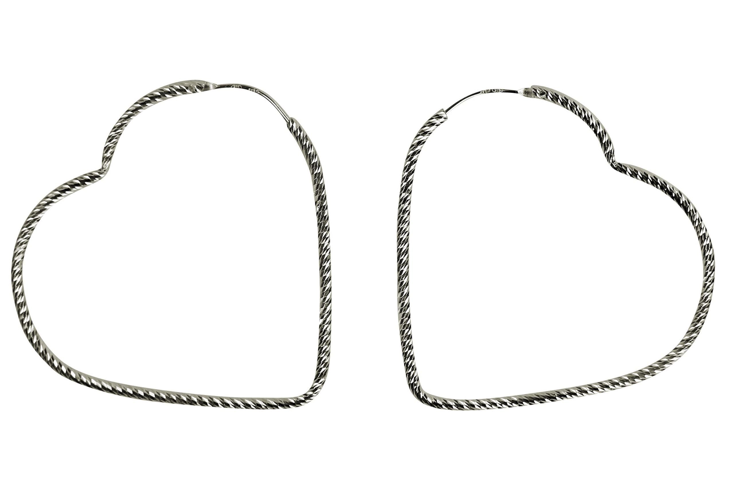 SILBERMOOS Paar Creolen Diamantierte Herz-Creolen groß, 925 Sterling Silber