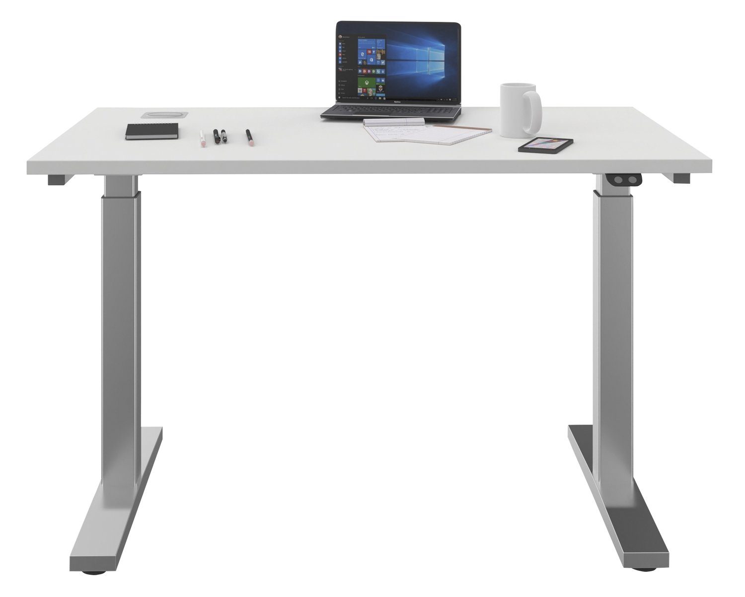 Schreibtisch Computertisch DESK, Grau, Weiß, 160 x 70 x 80 cm, elektrisch höhenverstellbar, mit Motor und Auffahrschutz