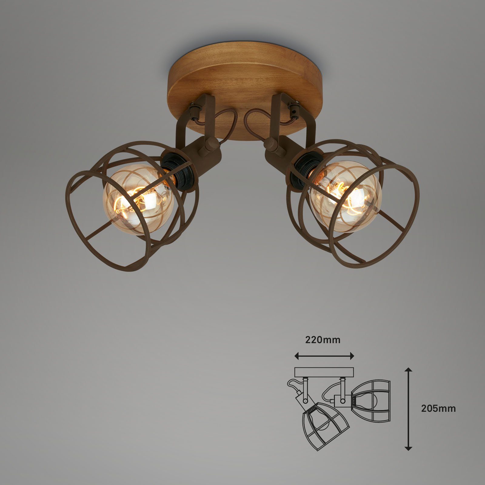 Deckenspots schwenkbar 25W) ohne und E27 Deckenlampe Leuchten Vintage Warmweiß, Leuchtmittel, Briloner dunkelbraun dreh- max. 2670-024, (2x