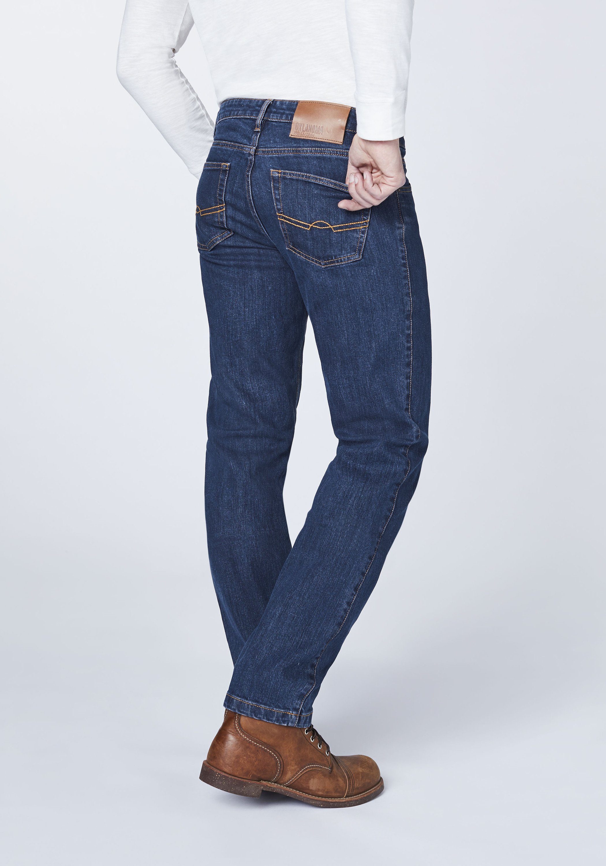 klassischer in Straight-Jeans DENIM Mittelblau Waschung PREMIUM (1-tlg) OKLAHOMA