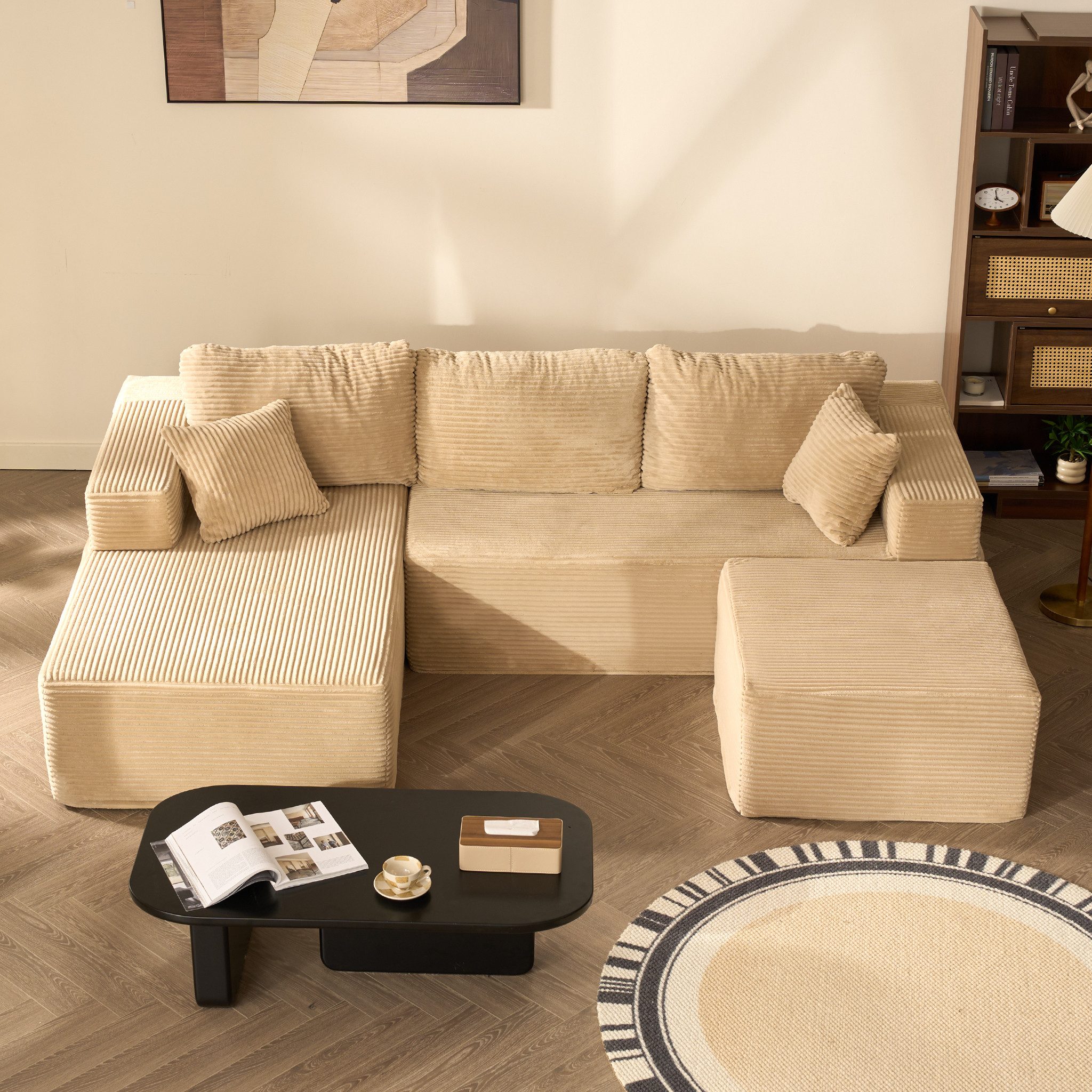 LITBIRD Ecksofa U-förmig 272x175x61 cm, modulares Oversize-Schlafsofa, montagefrei, mit Recamiere, extra tief sitzend, als Schlafsofa nutzbar