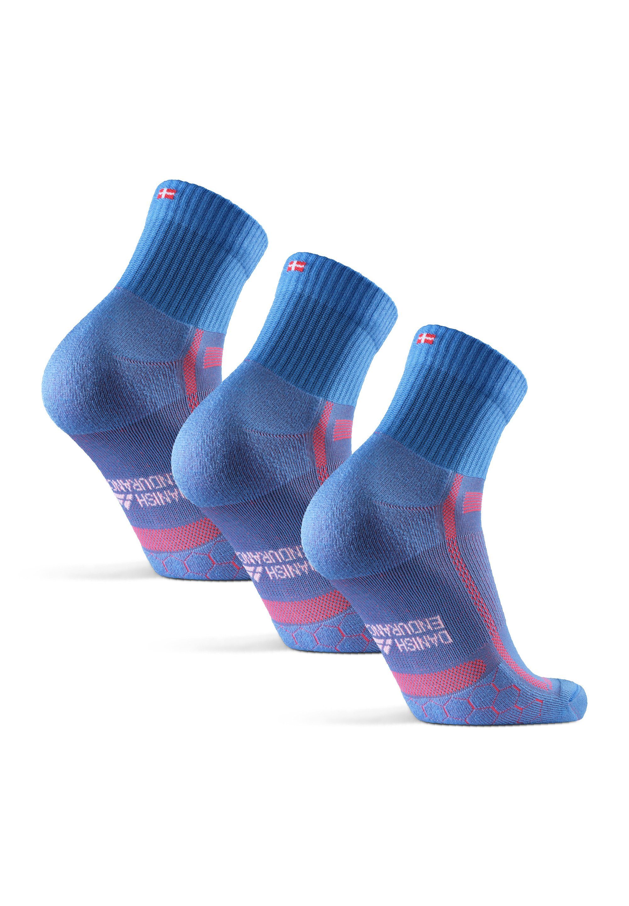 DANISH ENDURANCE Laufsocken Socks Anti-Blasen, light Distance Long (Packung, 3-Paar) Technisch Running blue/orange