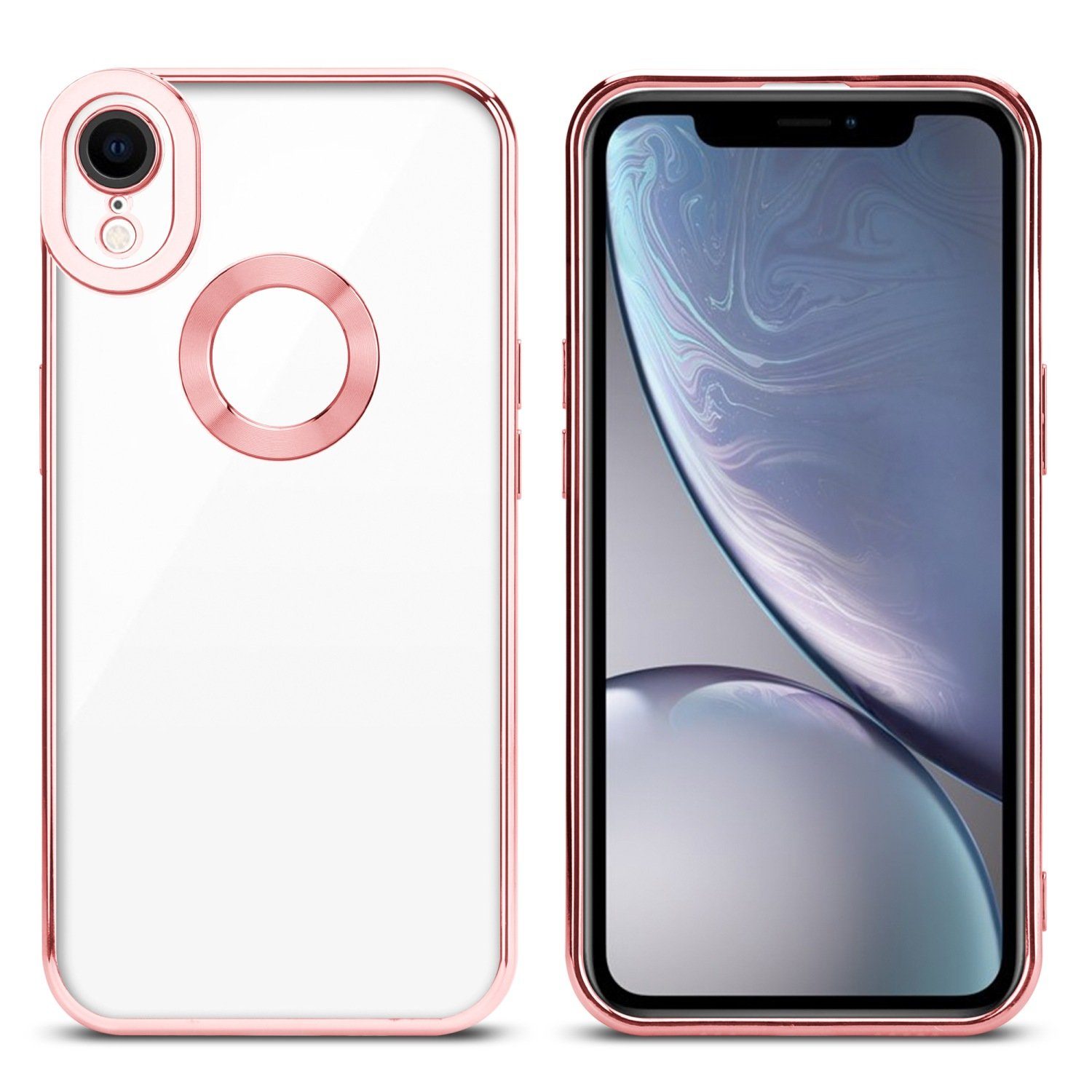 Cadorabo Handyhülle für iPhone XR Hülle Apple iPhone XR, Schutzhülle - TPU Silikon Hülle - mit Chrome Applikation