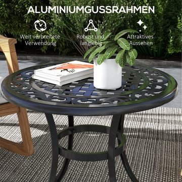 Outsunny Gartentisch Beistelltisch, Terrassentisch mit Aluminiumrahmen (Balkontisch, 1-St., Couchtisch), für Garten, Balkon, Schwarz, 60 x 60 x 53 cm