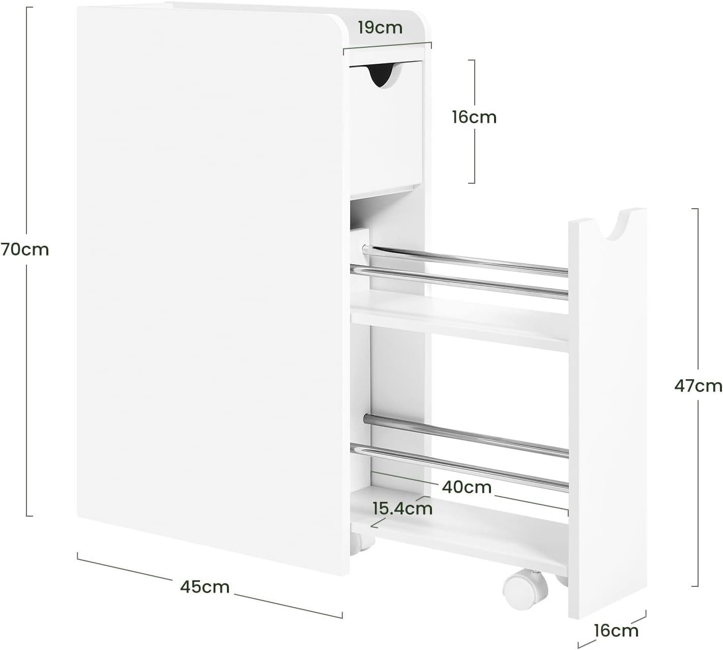 EUGAD Badkommode (1 St), Badezimmerschrank klein schmal mit Schublade auf Rollen