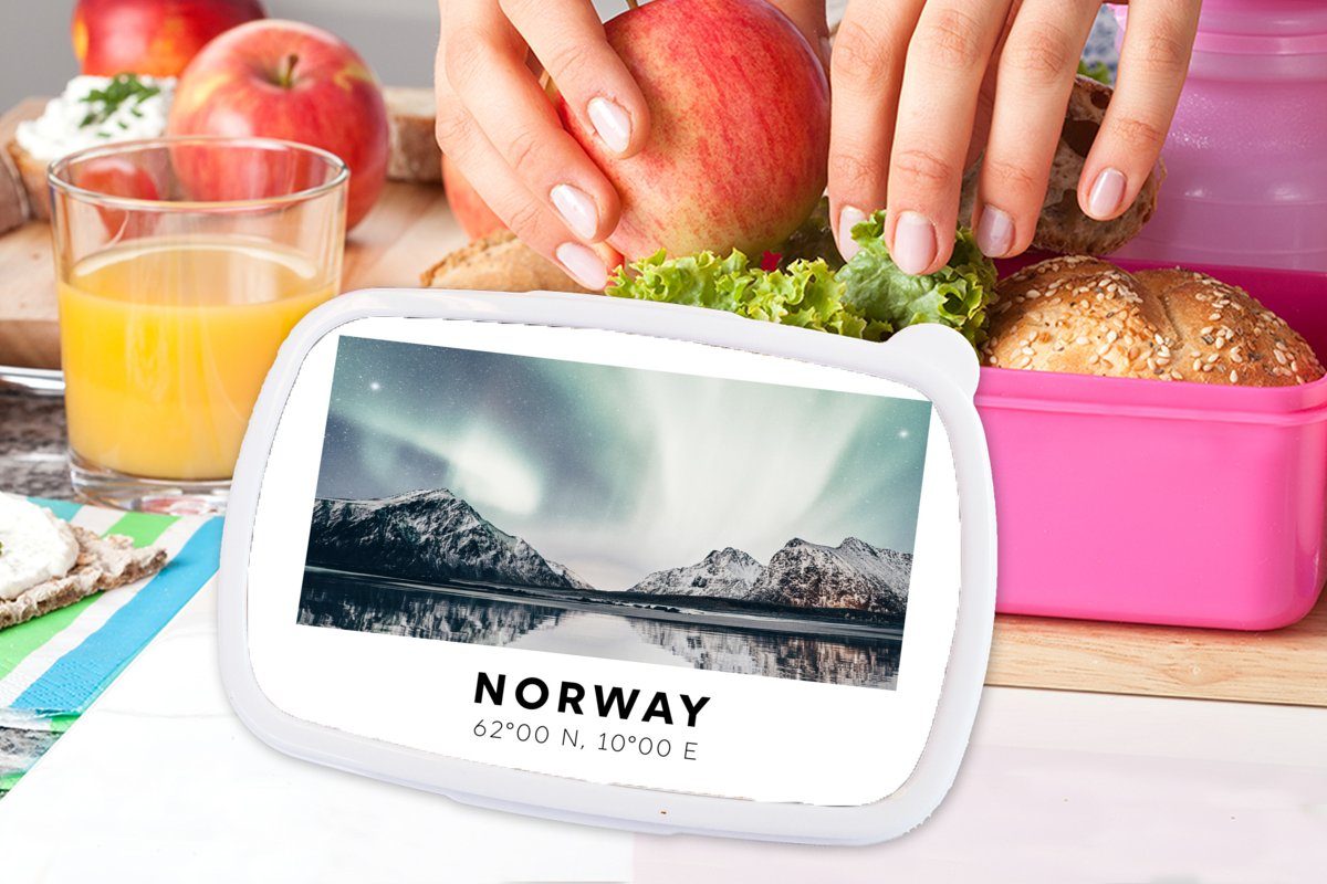 Lunchbox Nordlichter Mädchen, (2-tlg), - rosa Erwachsene, - Kunststoff Kinder, Snackbox, für Brotbox Kunststoff, Norwegen Wasser, Brotdose MuchoWow