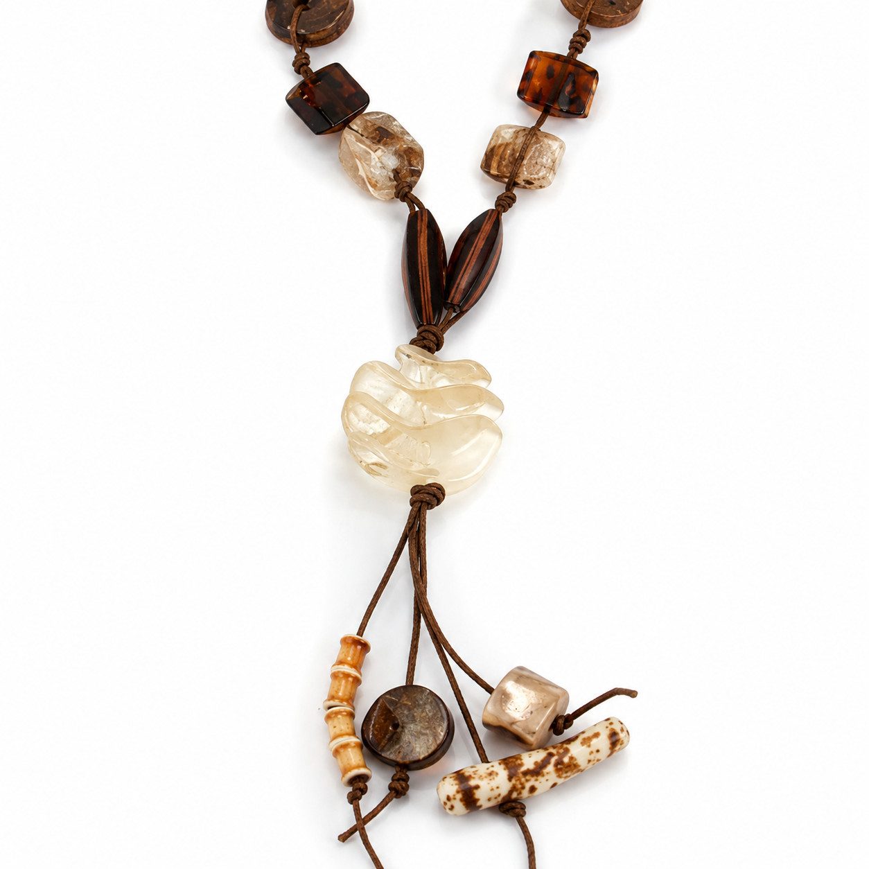 unbespielt Collier Kette Spiralperle beige-braun Kunststoffperlen Kordel 100 cm, Modeschmuck für Damen