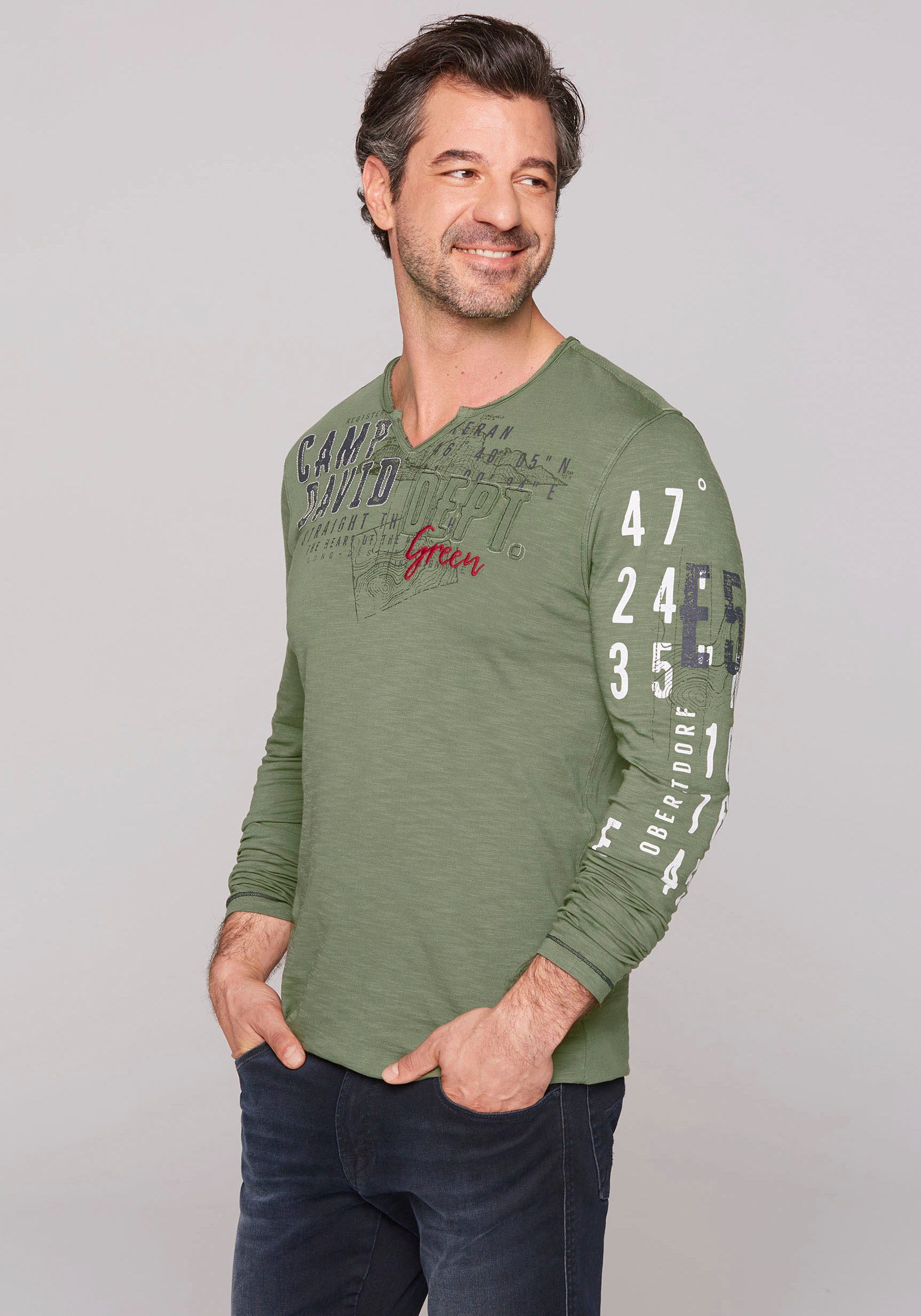 CAMP DAVID Langarmshirt mit offenen Kanten günstig online kaufen