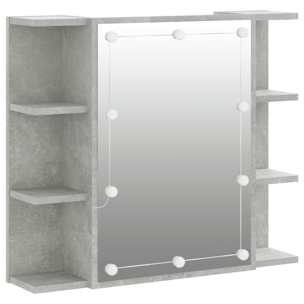 vidaXL Badezimmerspiegelschrank Spiegelschrank mit LED Betongrau 70x16,5x60 cm