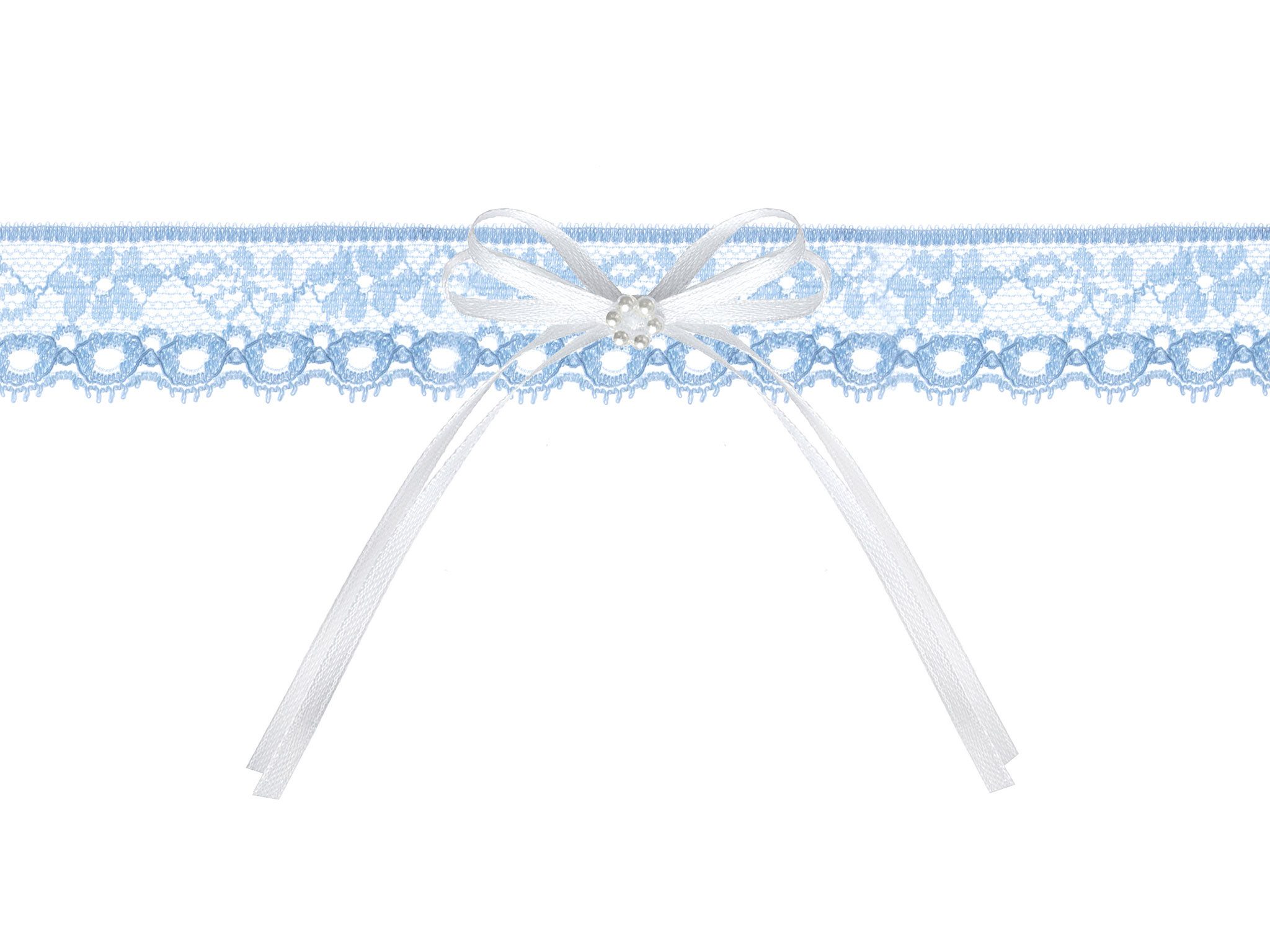 partydeco Strumpfband, Strumpfband zur Hochzeit mit Schleife & Perlen Hellblau