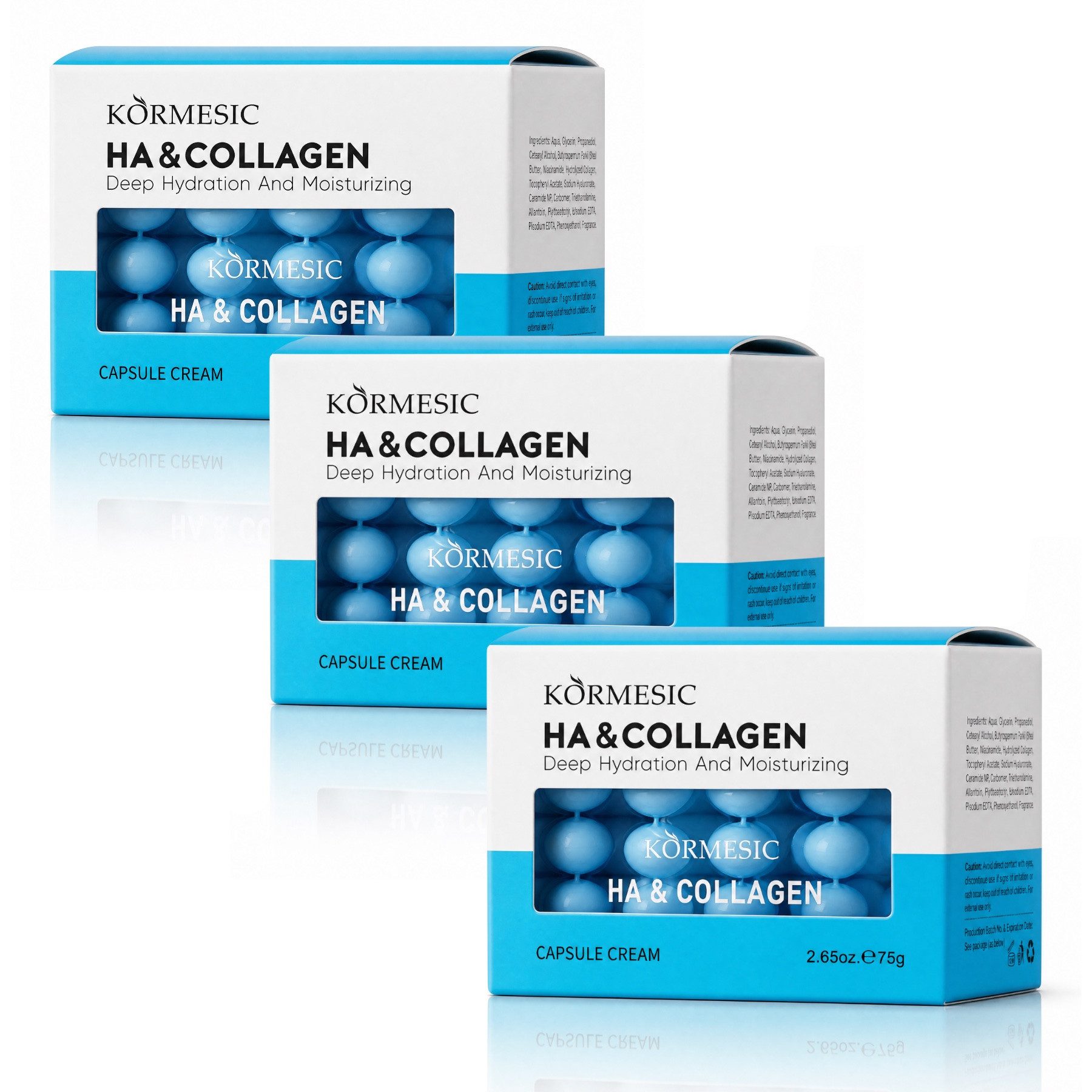 KORMESIC Tagescreme Gesichtscreme HA Hyaluron Collagen Creme Kapselcreme Anti Falten, 3-tlg., Gesichtscreme, Gesichtspflege, Haut, Kapselcreme