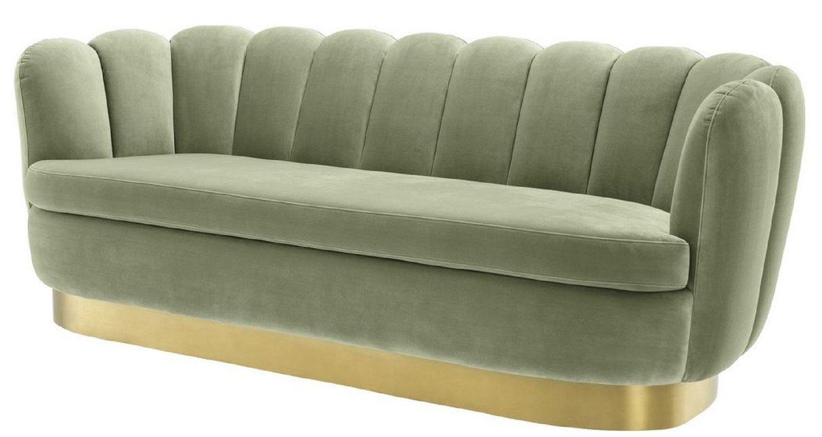 Casa Padrino Sofa Luxus Samt Sofa Pistaziengrün / Messingfarben 225 x 90 x H. 80 cm - Wohnzimmer Sofa - Luxus Qualität