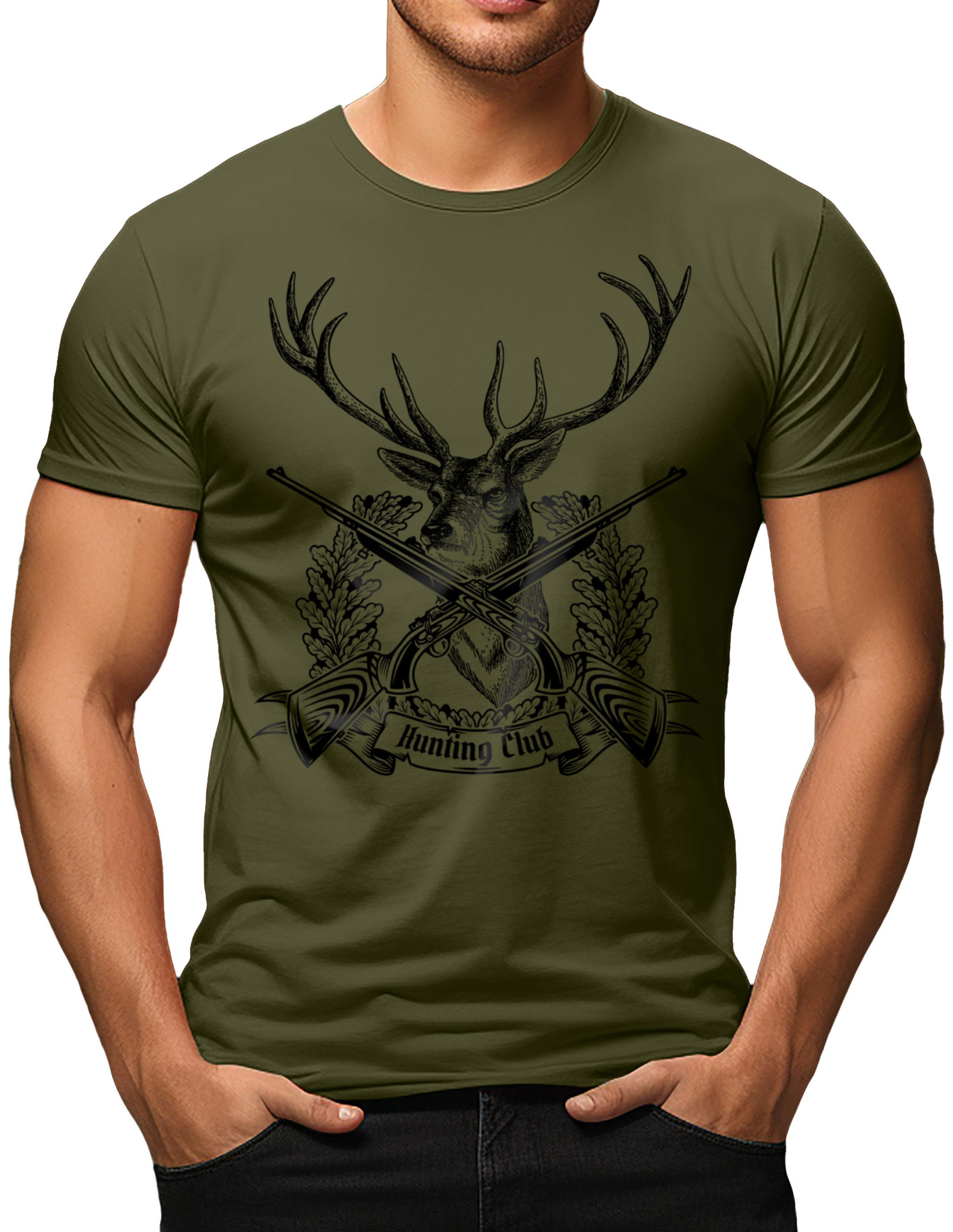 LOBO NEGRO® T-Shirt für den Jäger: Hunting Club II Hirsch in oliv günstig online kaufen