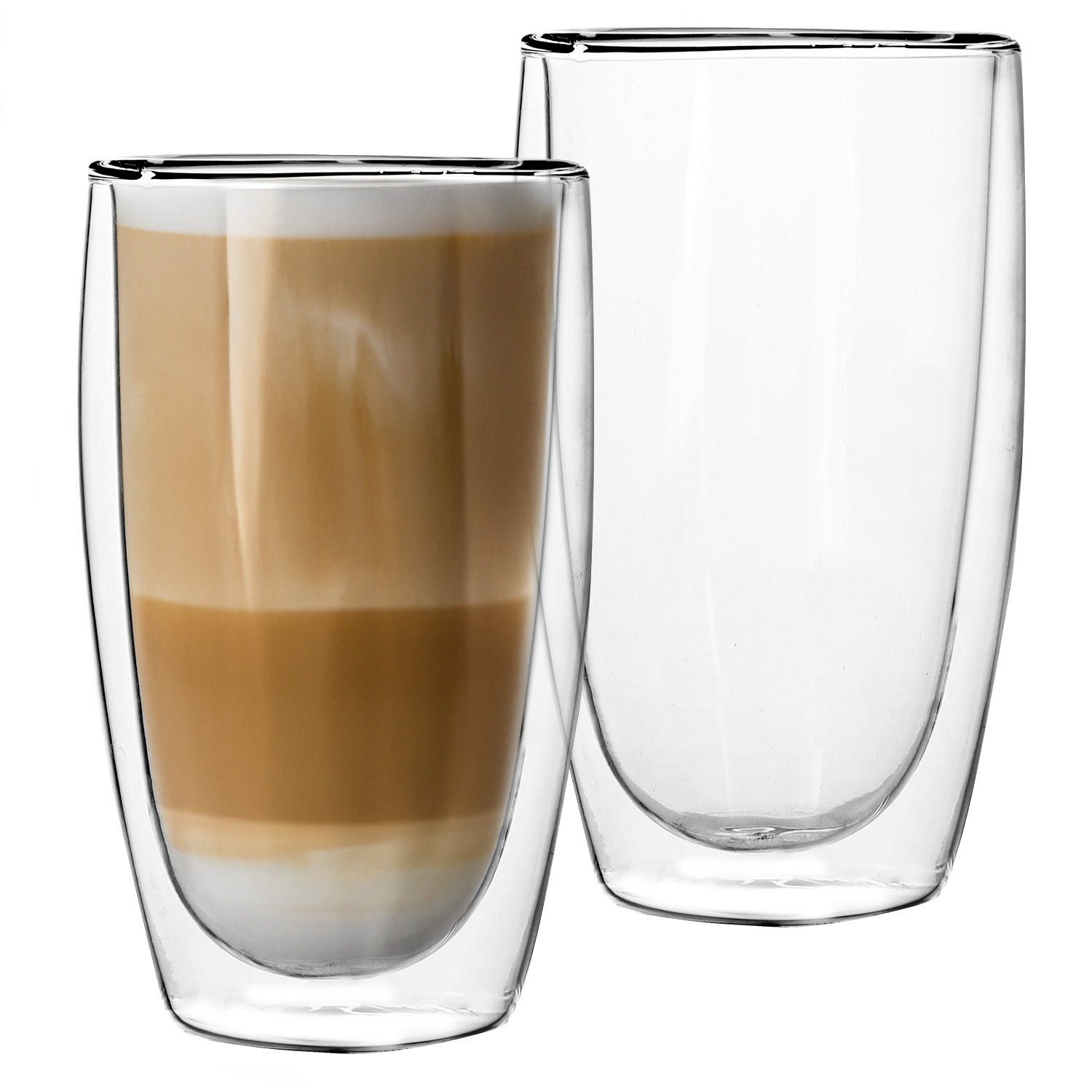 GENTOR Gläser-Set GENTOR Glas Set Longdrinkglas 2er Set Wasserglas Saftglas Kristallglas, 2-teilige Latte Macchiatto Doppelwand Glas 450ml