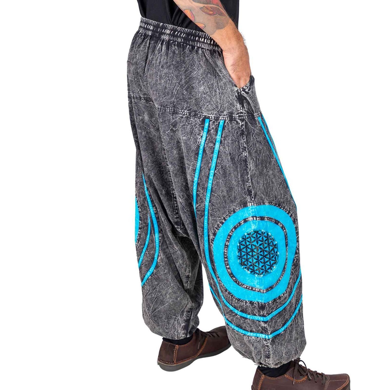 UND Baggy MAGIE Haremshose KUNST des Baumwolle Hippie Lebens Pants Blume Schwarz Stonewashed / Blau Haremshose