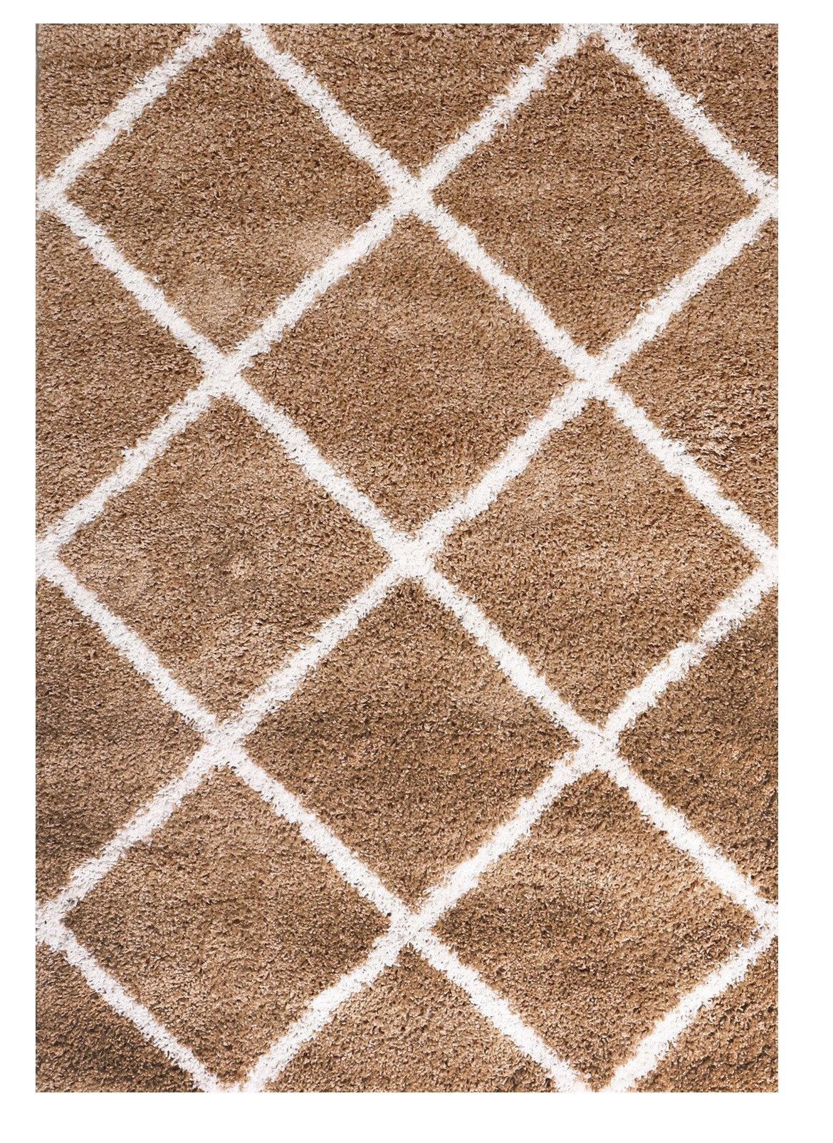 Vimoda Hochflor-Läufer Shaggy Wohnzimmer Rautenmuster Weiss, günstig online kaufen