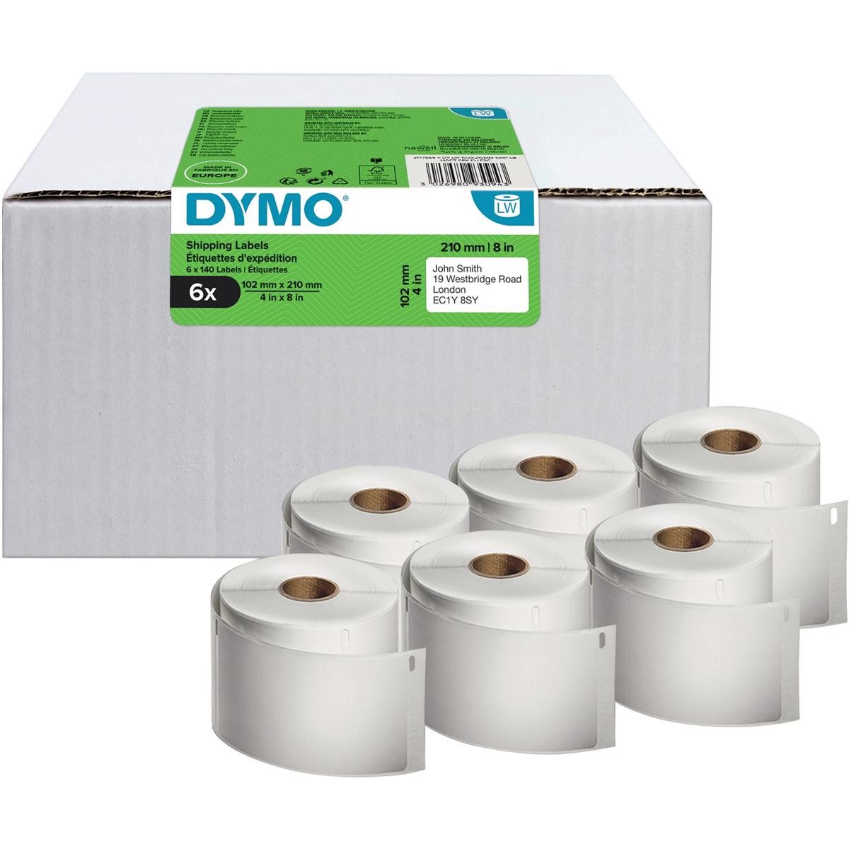 DYMO Etikettenrolle für Etikettendrucker weiß, 102,0 x 210,0 mm, 6 x 140 Etiketten