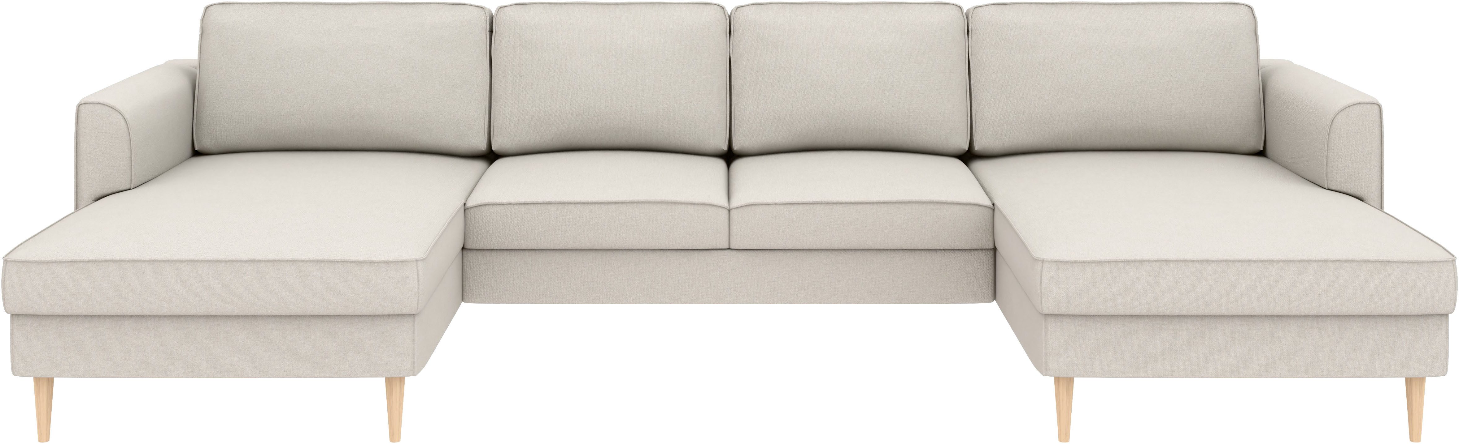 Home affaire Wohnlandschaft Booster, whlw. mit Schlaffunktion & Bettkasten, Fuß Buche lackiert, Sofa in U-Form, Breite 305 cm, in Cord oder Struktur