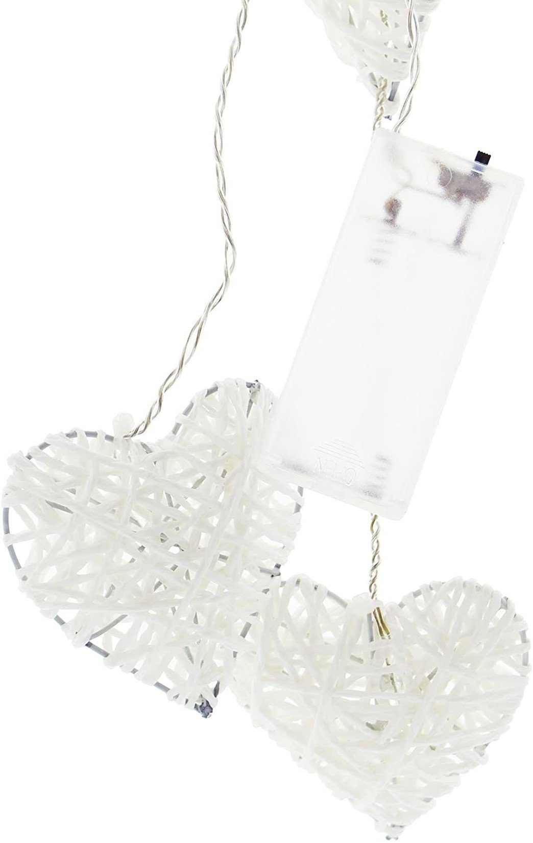 Dekoleidenschaft Dekohänger mit 6 beleuchteten Herzen in weiß 65 cm hoch, LED Leuchtdeko, Wanddeko, Leuchtdeko, Hängedeko, Fensterdeko hängend, Weihnachtsdeko, Türdeko