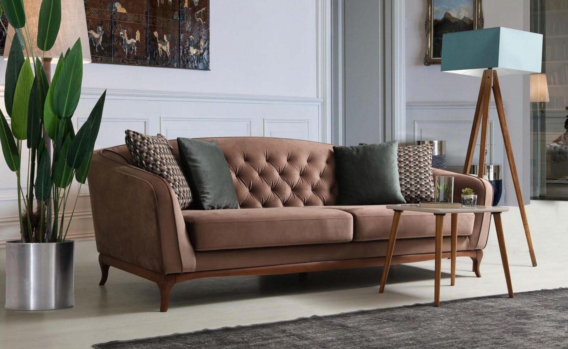 JVmoebel Sofa Braun-grüne Chesterfield Luxus in Garnitur Europe Sofagarnitur Sofas 4+3+1, Sofa Made
