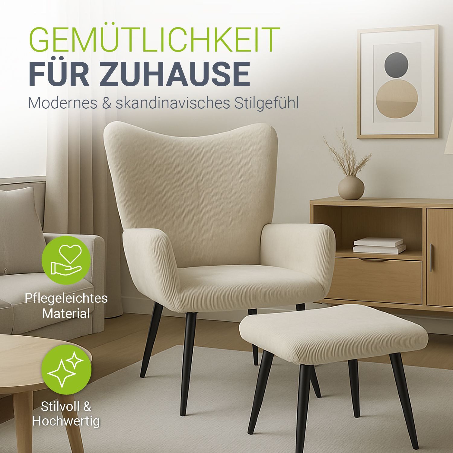 Juskys Ohrensessel Odense, Optionaler Hocker, große Rückenlehne, weicher St günstig online kaufen