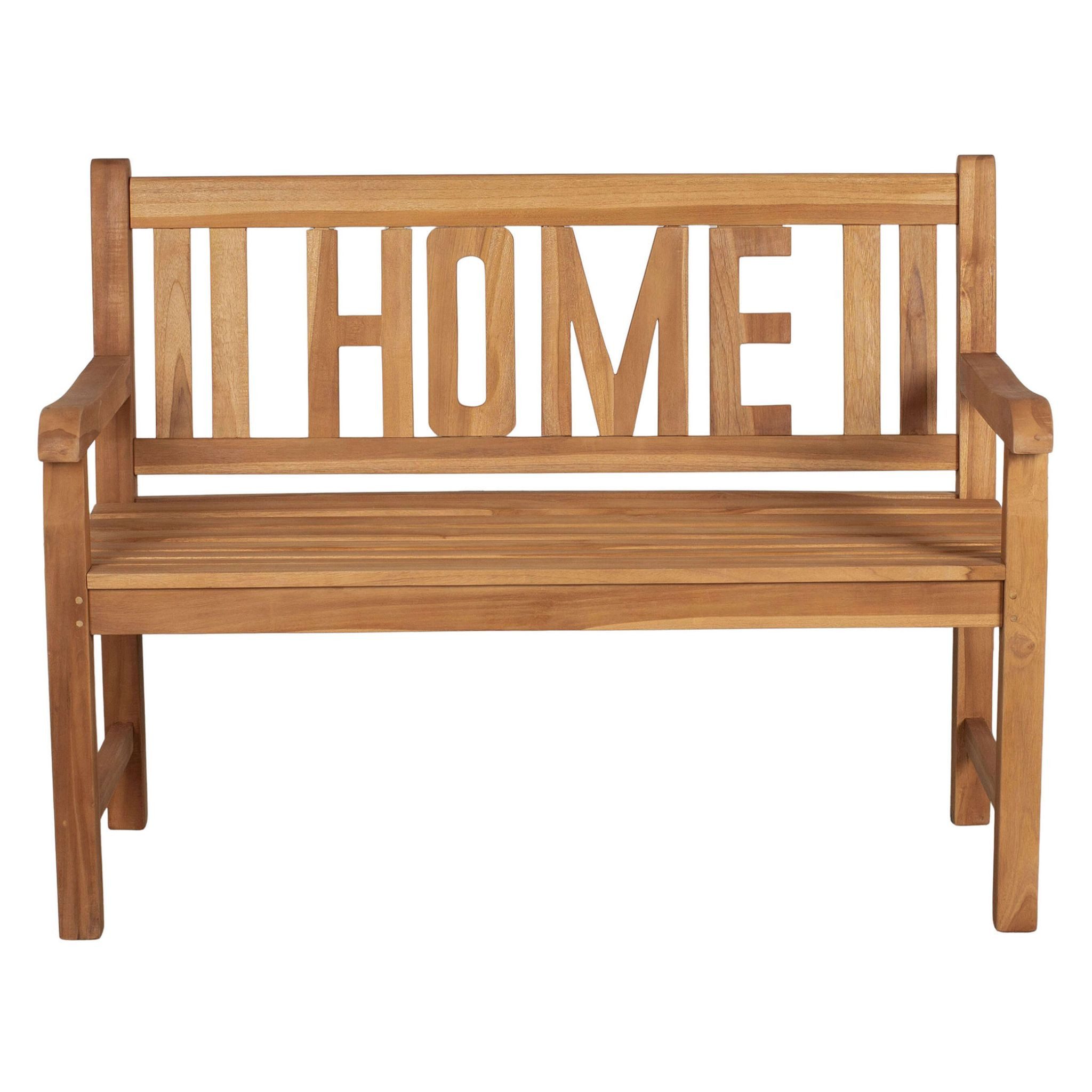 bene living Gartenbank HOME 120 cm - Teakholz, geschwungende Armlehnen - Rückenlehnen mit HOME-Schriftzug