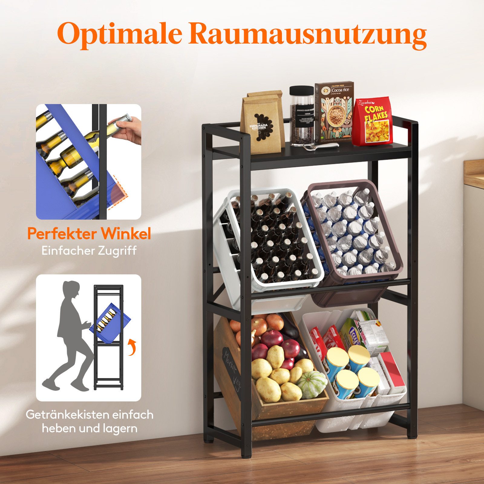 Lifewit Standregal Getränkekistenregal mit Ablage, Standregal Metall trag, Getränkeregal – Bild 4 von 5