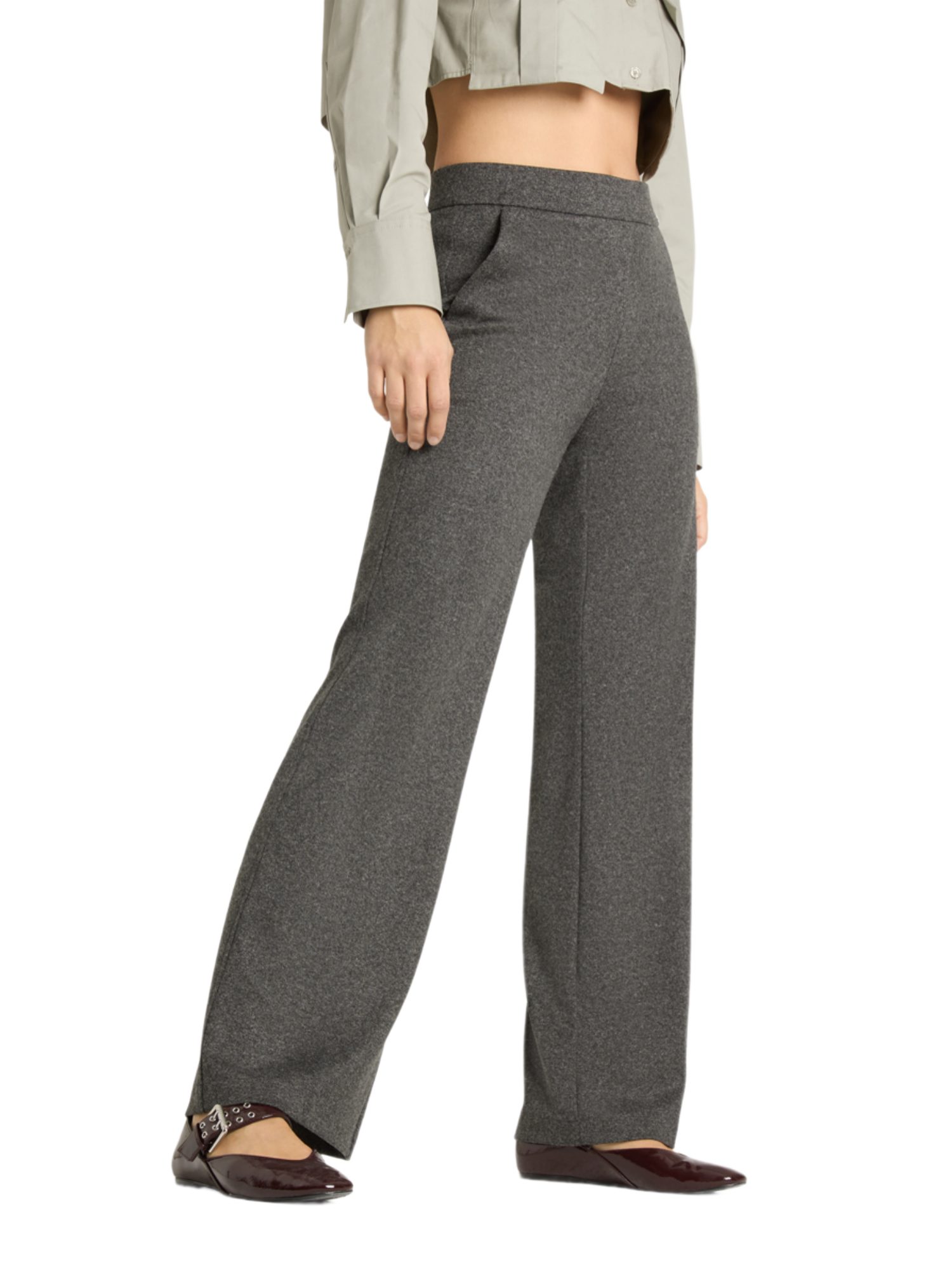 Cambio Stoffhose grau, Casual, Viskose, Meliert, Wide Leg, Mittel