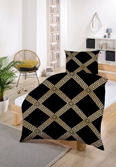 Gold-Line Bettwäsche Abstrakt in Gr. 135x200 cm, Microfaser, 2 teilig, elegante Bettwäsche mit Reißverschluss, bedruckte Bettwäsche