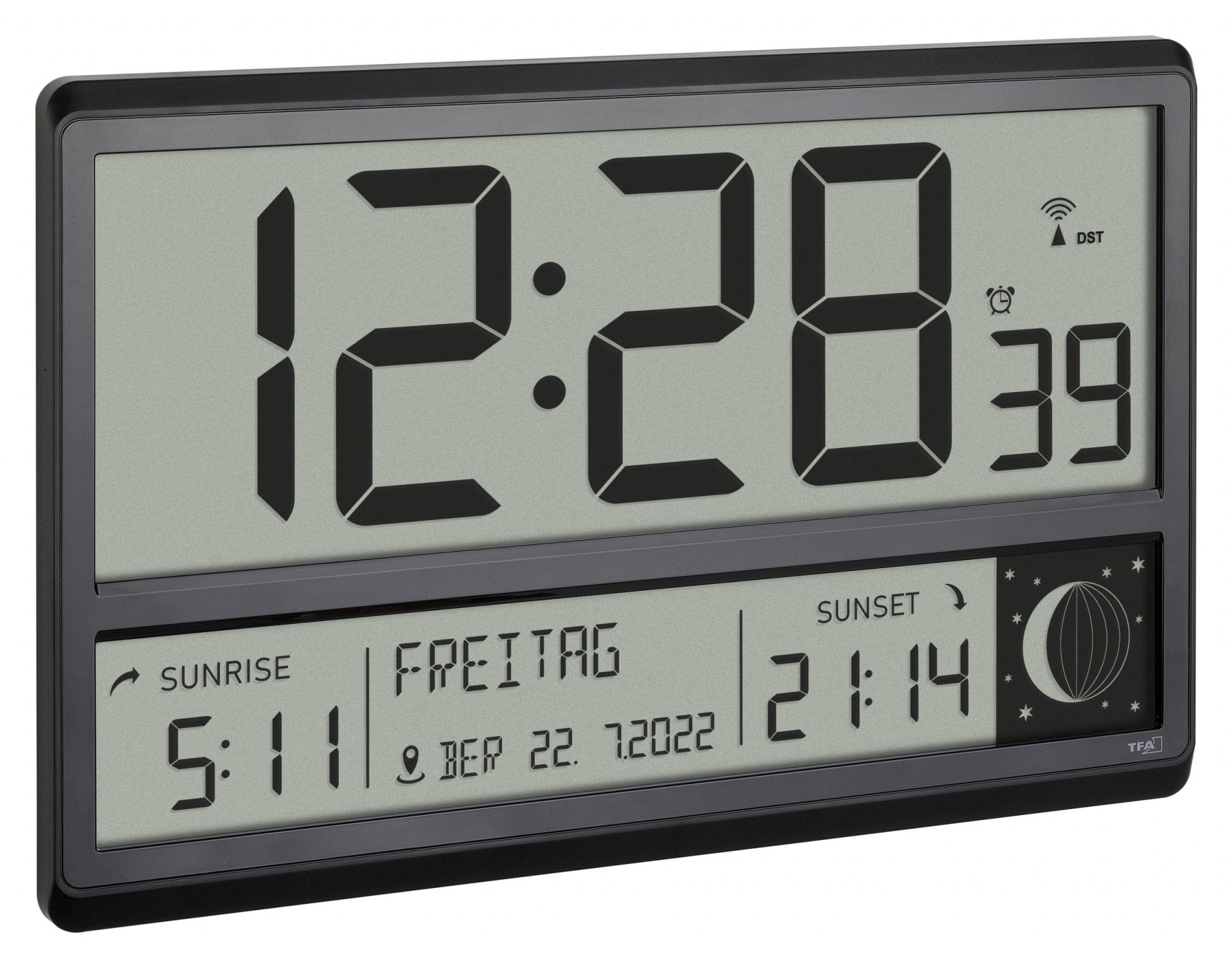 TFA Dostmann Funkwanduhr digitale XL-Funkuhr TFA 60.4524.01 mit Sonnenauf- günstig online kaufen