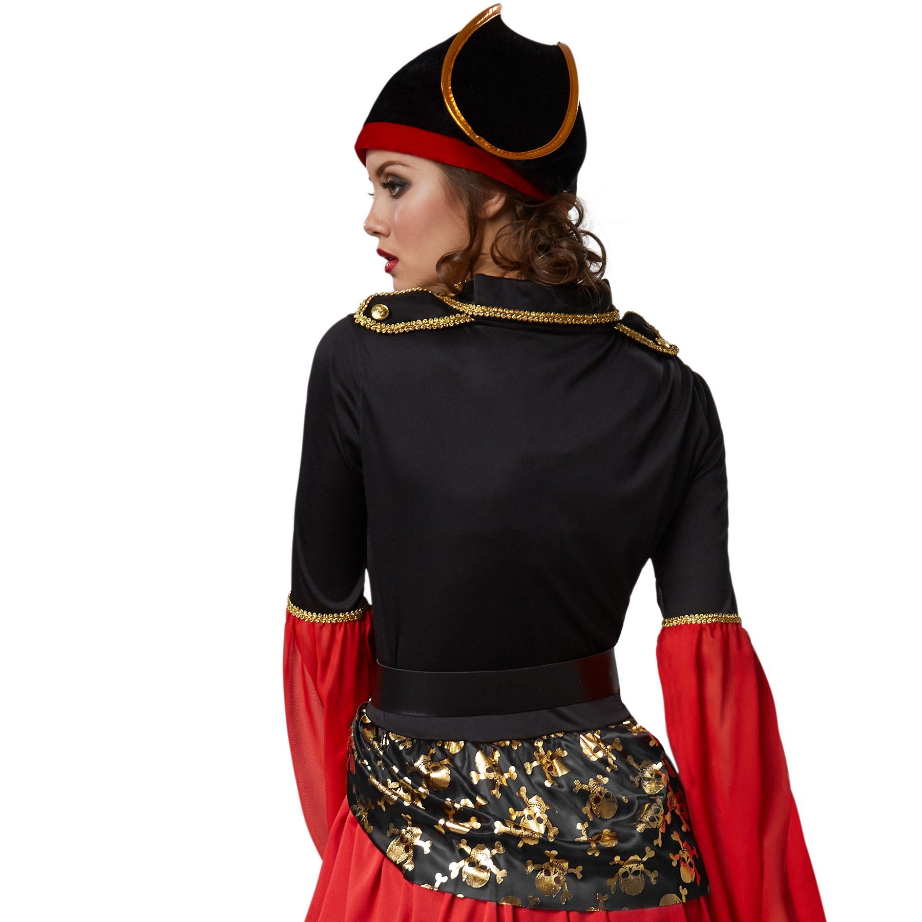 dressforfun Piraten-Kostüm Frauenkostüm Piratenkönigin, Kleid im Vokuhila-Stil mit abgesetztem Totenkopfmuster