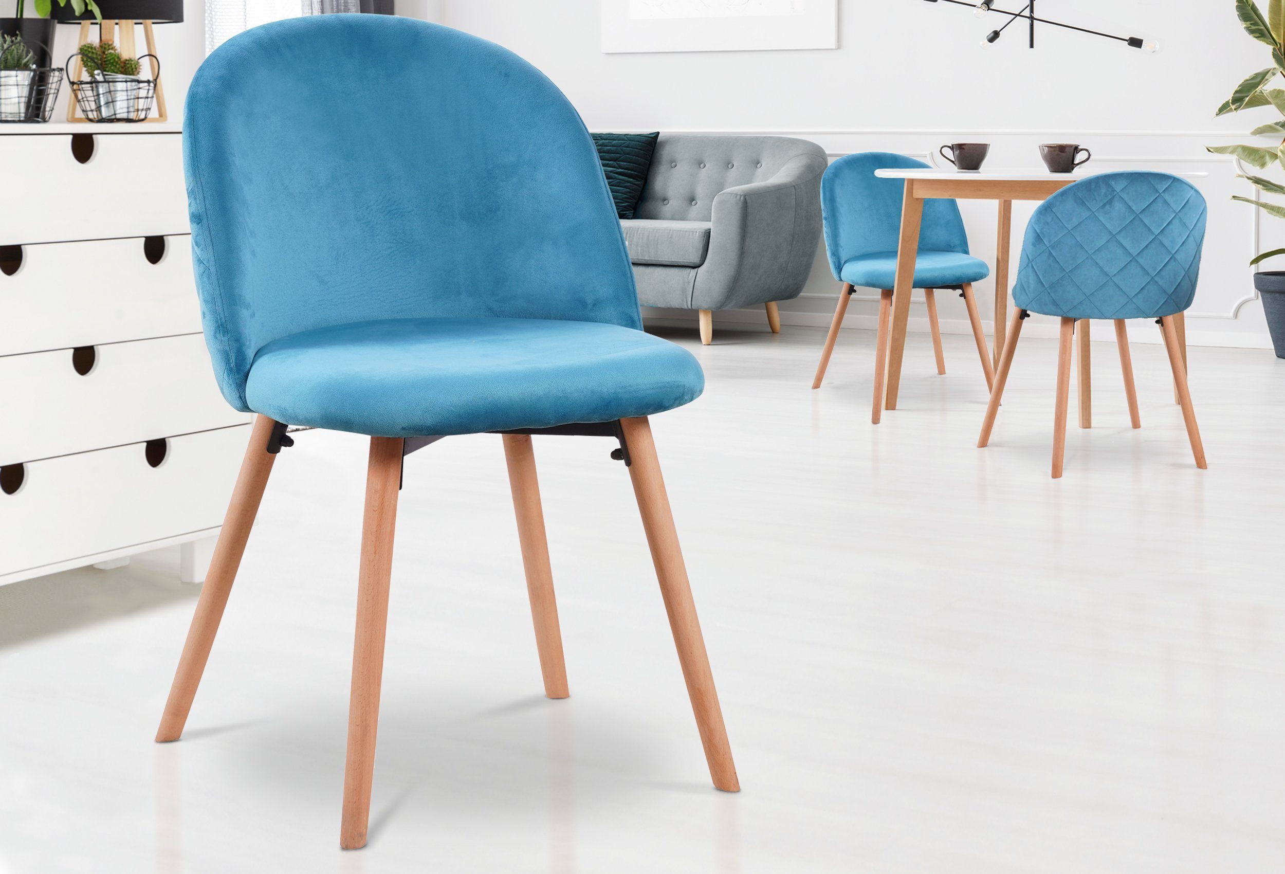 VENDOMNIA Esszimmerstuhl Esszimmerstühle Küchenstühle Polsterstuhl aus Holz (2er, 4er, 6er, 8er Set, Farben: Beige, Rosa, Hellgrau, Dunkelgrau, Türkis), moderne Wohnzimmerstühle aus Samt, gepolsterte holzbeine Schalenstühle