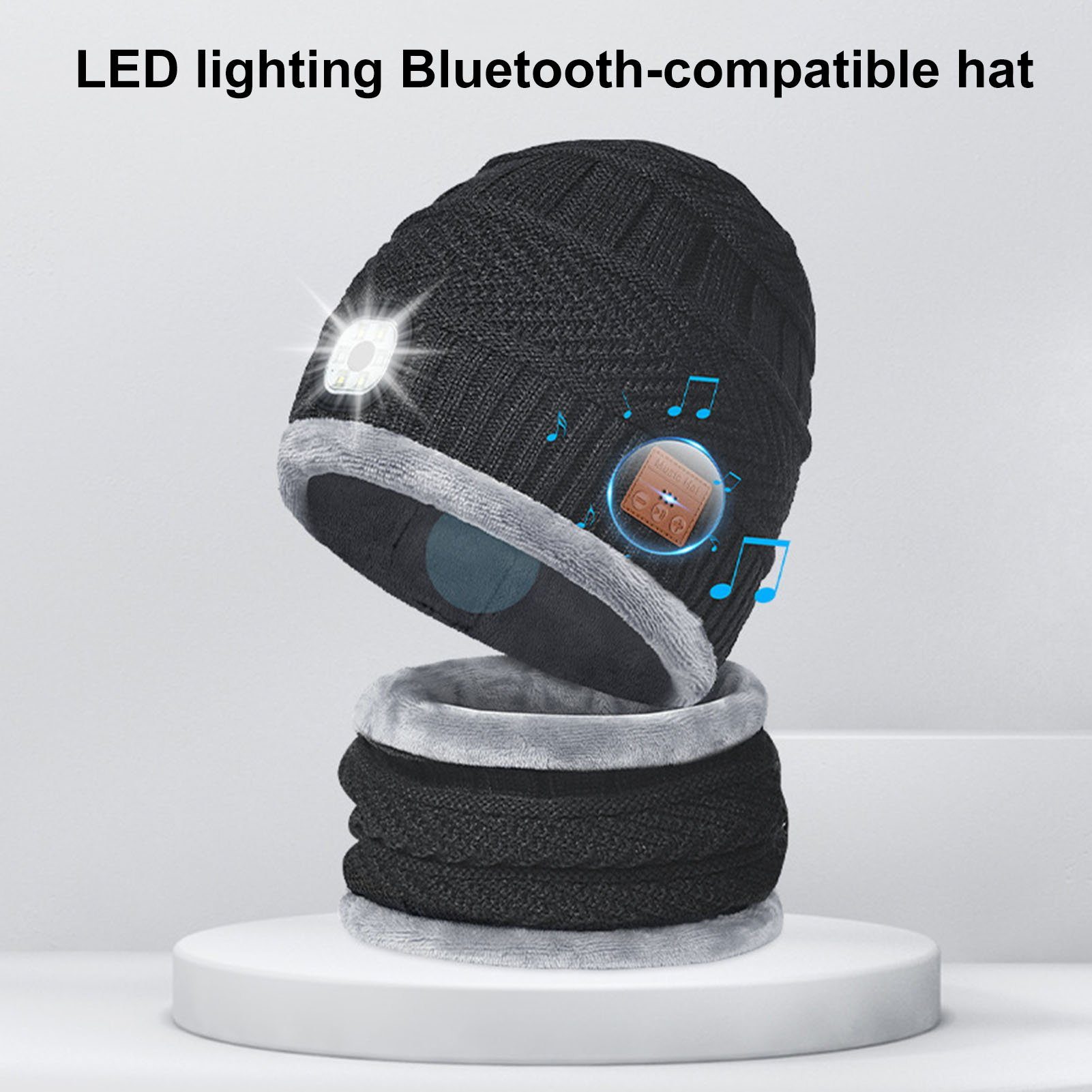 Bluetooth-kompatibel Mütze,Kopfhörer-Mütze Warme Joggen) Strickmütze Camping, Nacht, Rutaqian Halswärmer-Set Musikschalmütze, Stereo-Bluetooth-Headset, (Binaurales LED Strickmütze Beleuchtungsmütze Beleuchtete Wasserdichtes Unisex LED-Licht,