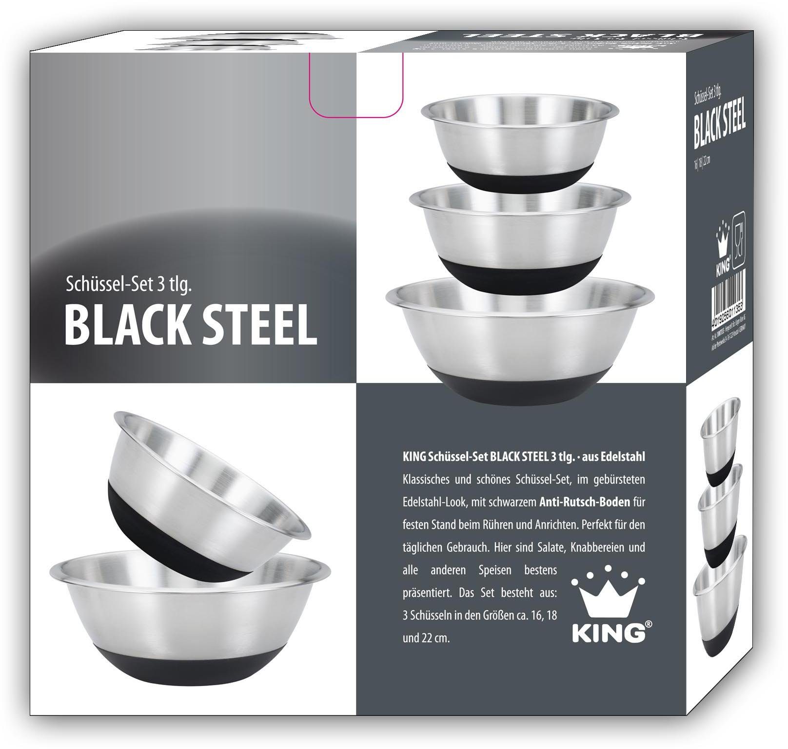 KING Schüssel Black Steel, Edelstahl, (Set, 3-tlg), für den täglichen Gebrauch
