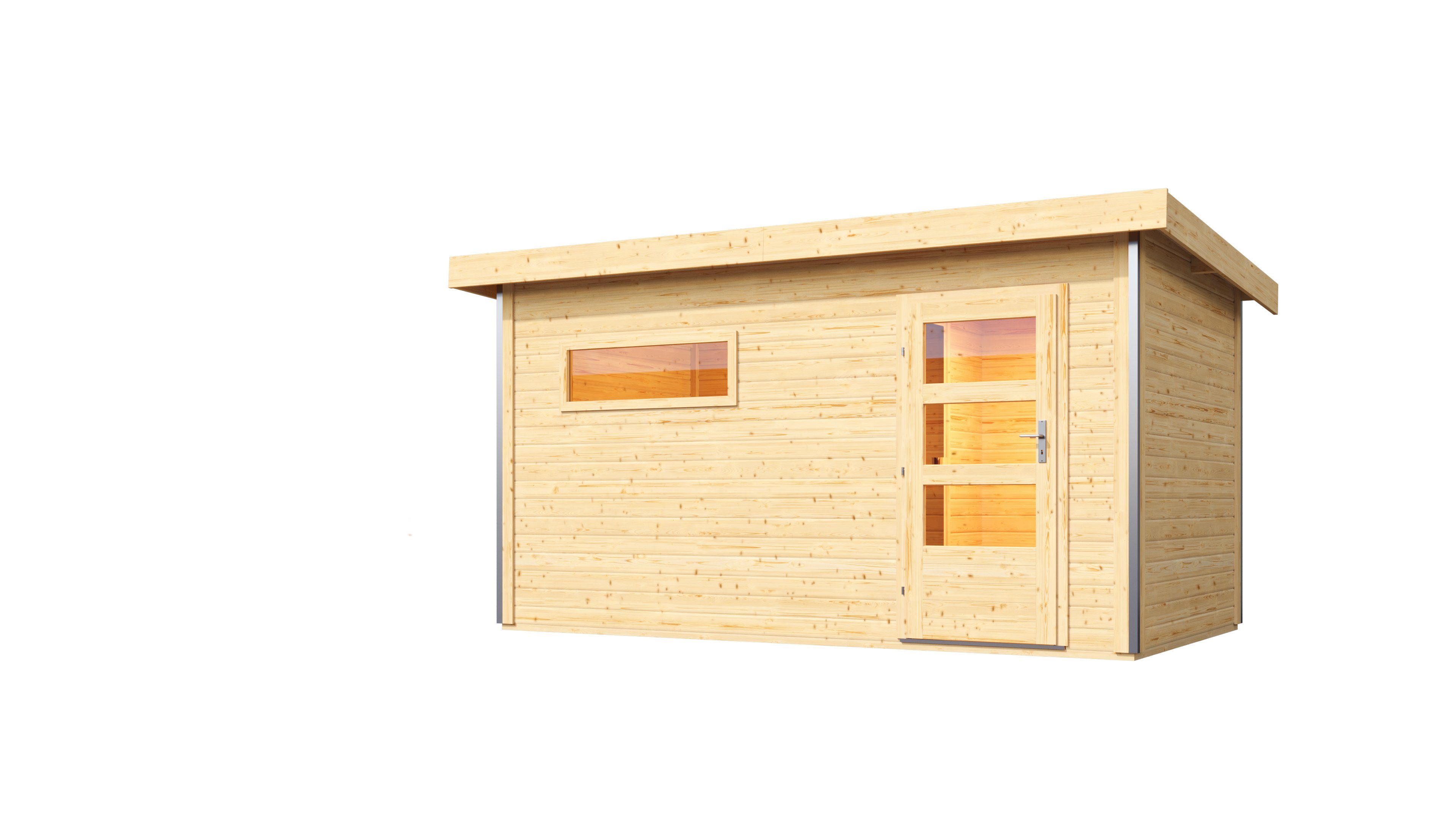 Karibu Saunahaus Saunahaus Helmi naturbelassen mit finischem 9KW Ofen, Steck-/Schraubsystem