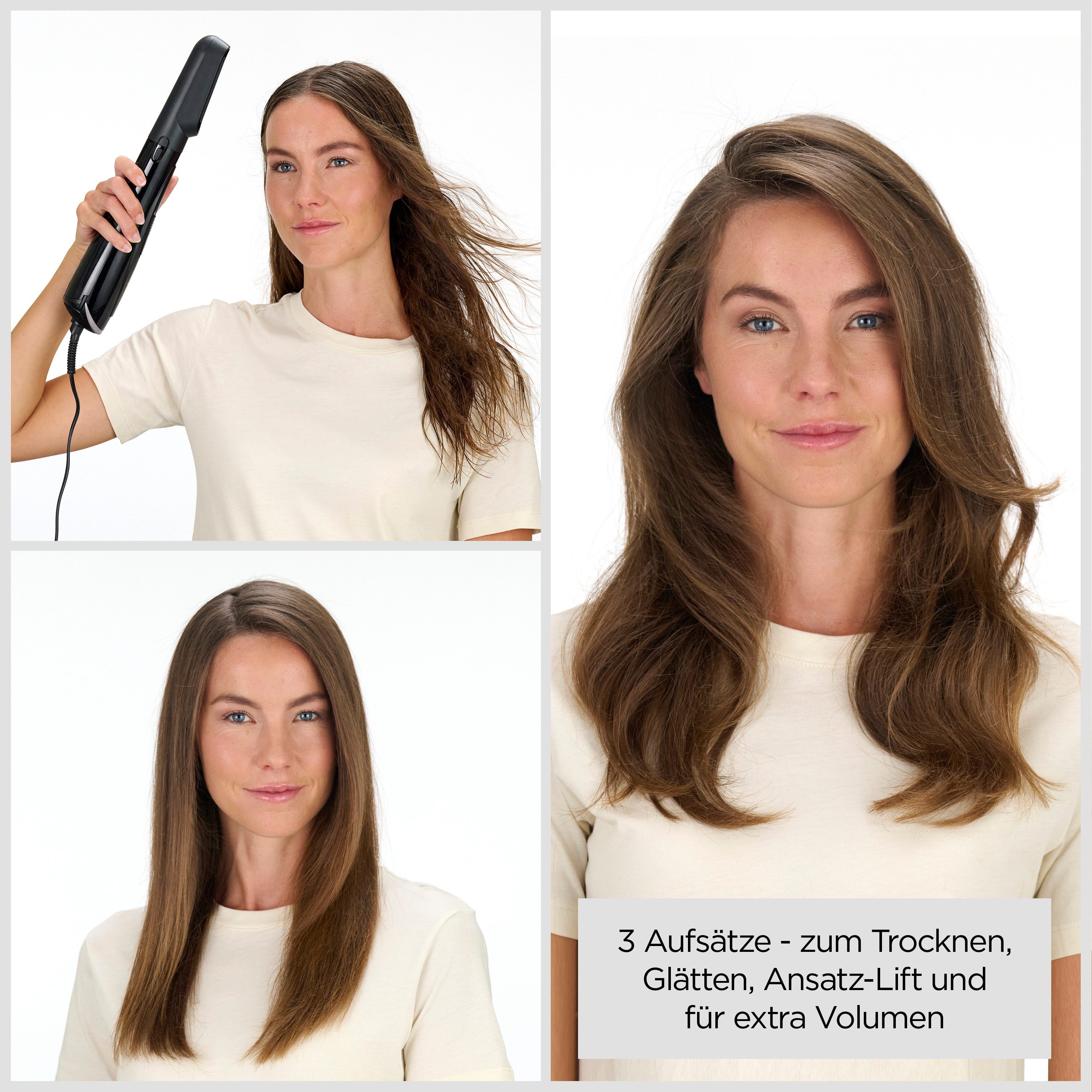 BaByliss Warmluftbürste BaByliss Style Smooth 1000 Warmluftbürste mit 3 Aufsätzen, AS128E, Rundbürstenföhn, Wet-to-Dry Styling, Ionen-Technologie, 1000W
