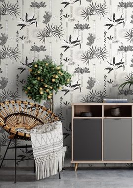 Newroom Vliestapete, Grau Tapete Modern Palmen - Dschungeltapete Mustertapete Schwarz Weiß Tropisch Floral Blätter Dschungel für Wohnzimmer Schlafzimmer Küche