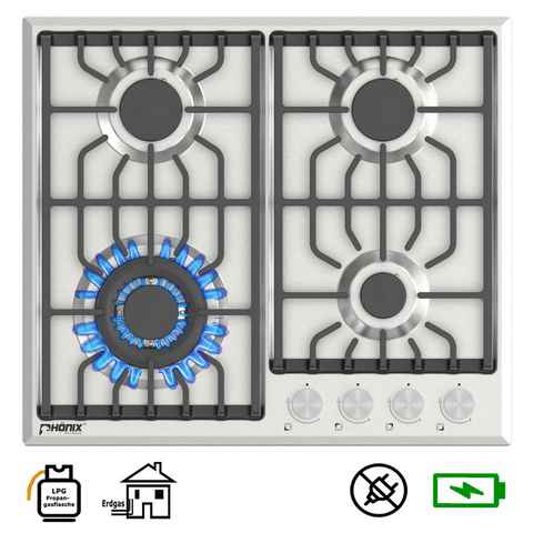 Phönix Germany Gas-Kochfeld PS-604BL, Gaskocher 4 flammig mit Zündsicherung, Propan- / Erdgas, H-Gas
