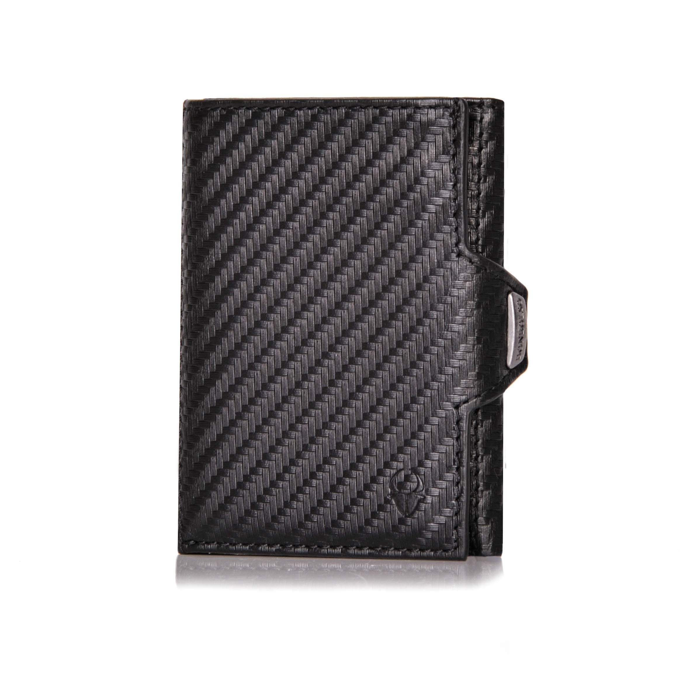 Donbolso Mini Geldbörse Ledergeldbörse Slim Wallet mit Münzfach RFID Schutz 11 Karten, Carbon Mit S Münzfachmodernleder