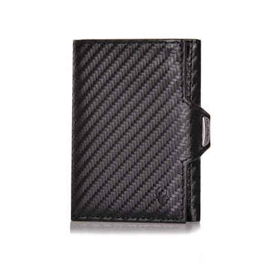 Donbolso Mini Geldbörse Ledergeldbeutel Slim Wallet RFID Schutz 11 Karten, Carbon Ohne Mnzfachmodern