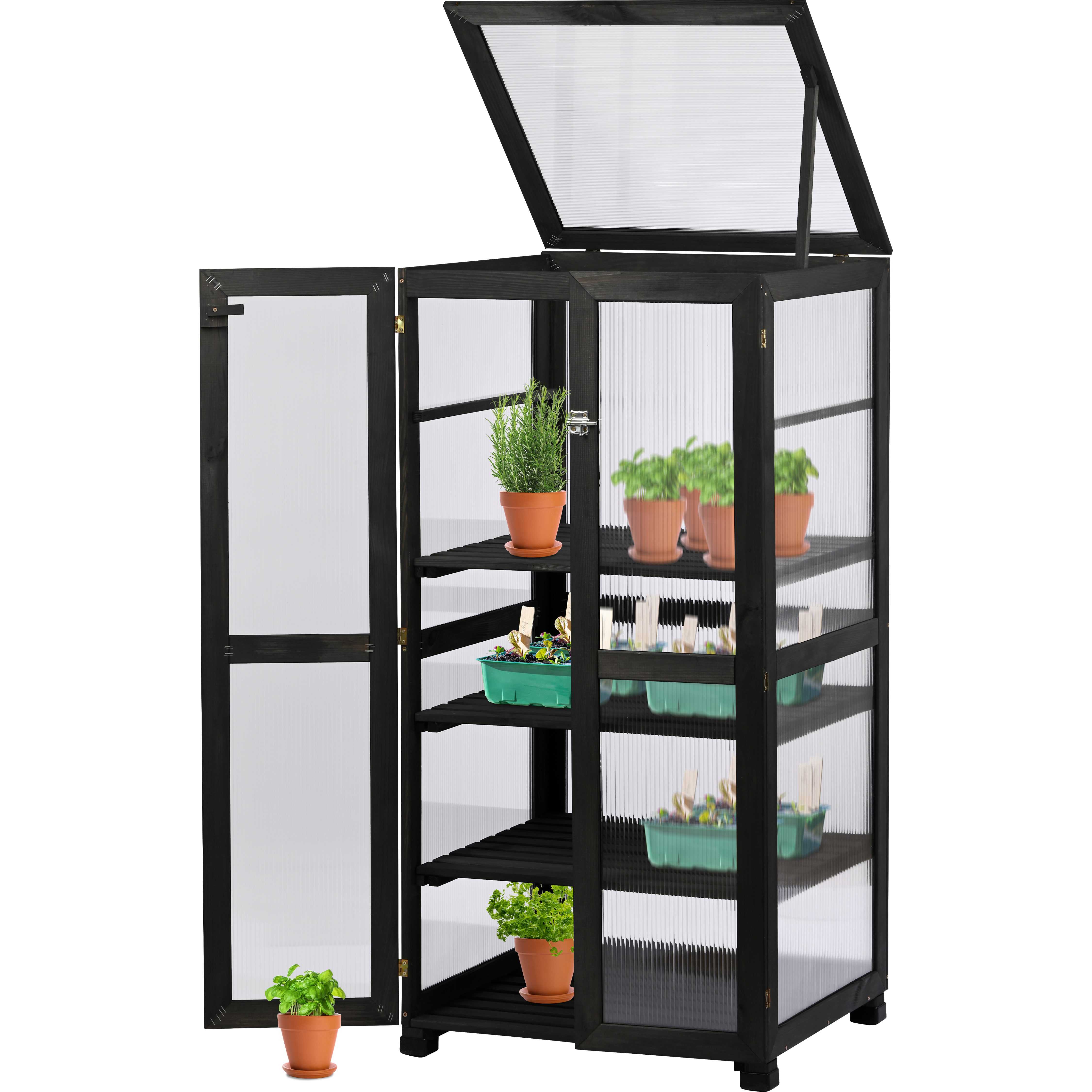 dobar Anzuchttopf Dome, großer Anzuchtschrank aus FSC®-zertifiziertem Kiefernholz, Anthrazit