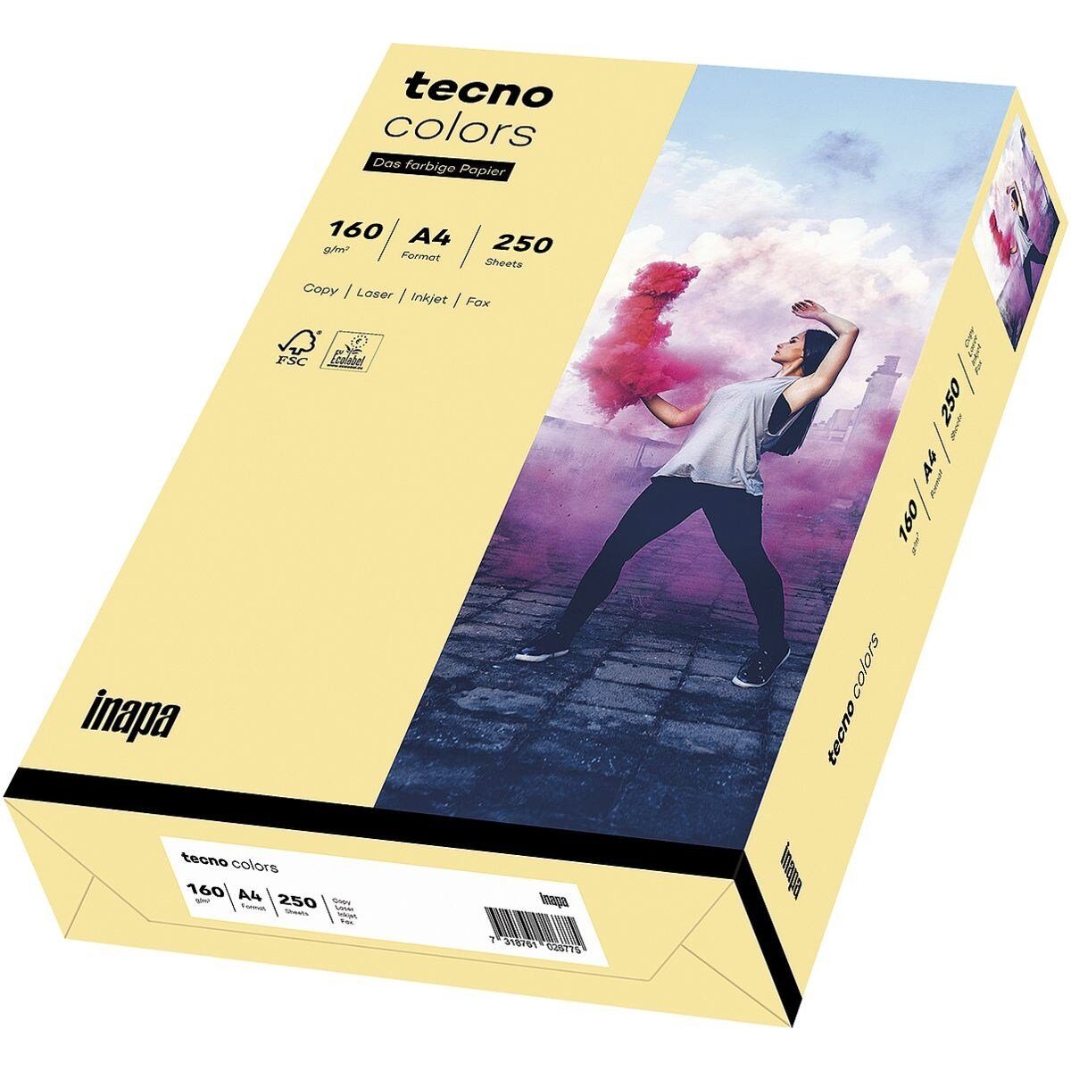 Inapa tecno Druckerpapier Rainbow / tecno Colors, Pastellfarben, Format DIN A4, 160 g/m², 250 Blatt