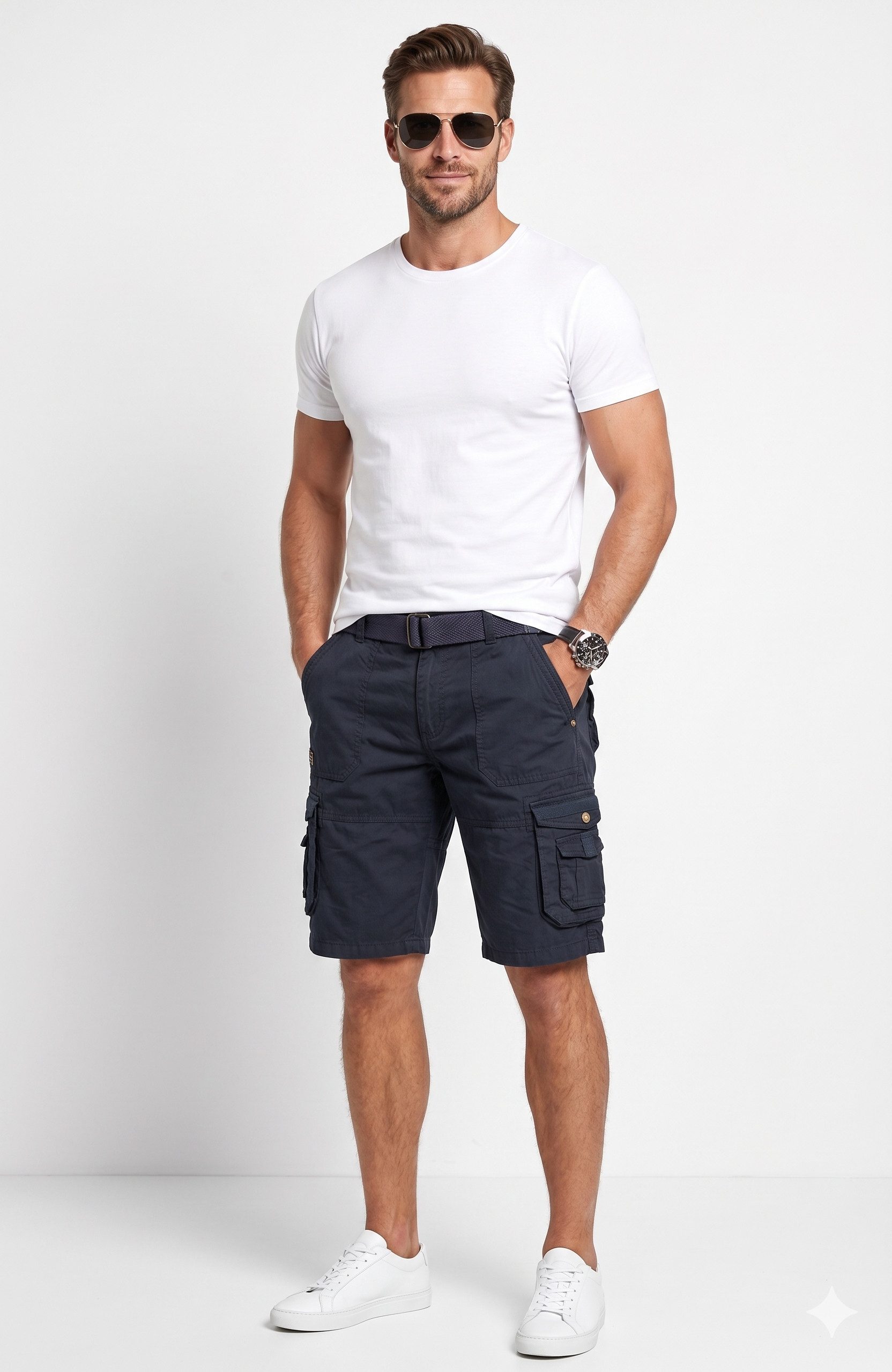 Geographical Norway Cargoshorts kurze Hose aus Baumwolle, Sommer-Bermuda (Packung, 1-tlg) Herrenshorts mit Gürtel Größe S bis 5XL