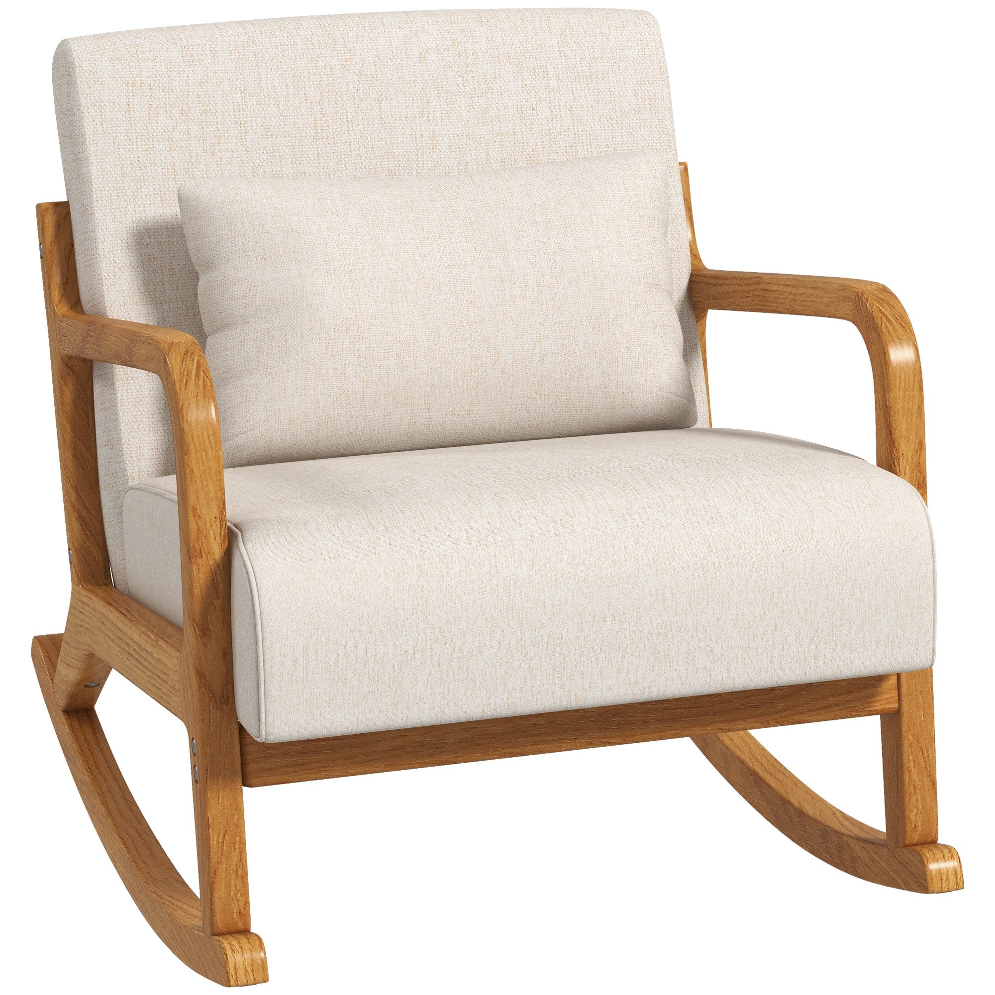 HOMCOM Schaukelstuhl Schwingsessel mit Holzgestell, Relaxsessel mit Armlehne (Schaukelsessel, 1 St), für Schlafzimmer, Wohnzimmer, Creme. Reduzierter Preis € 152,90. Unverbindliche Preisempfehlung € 267,90